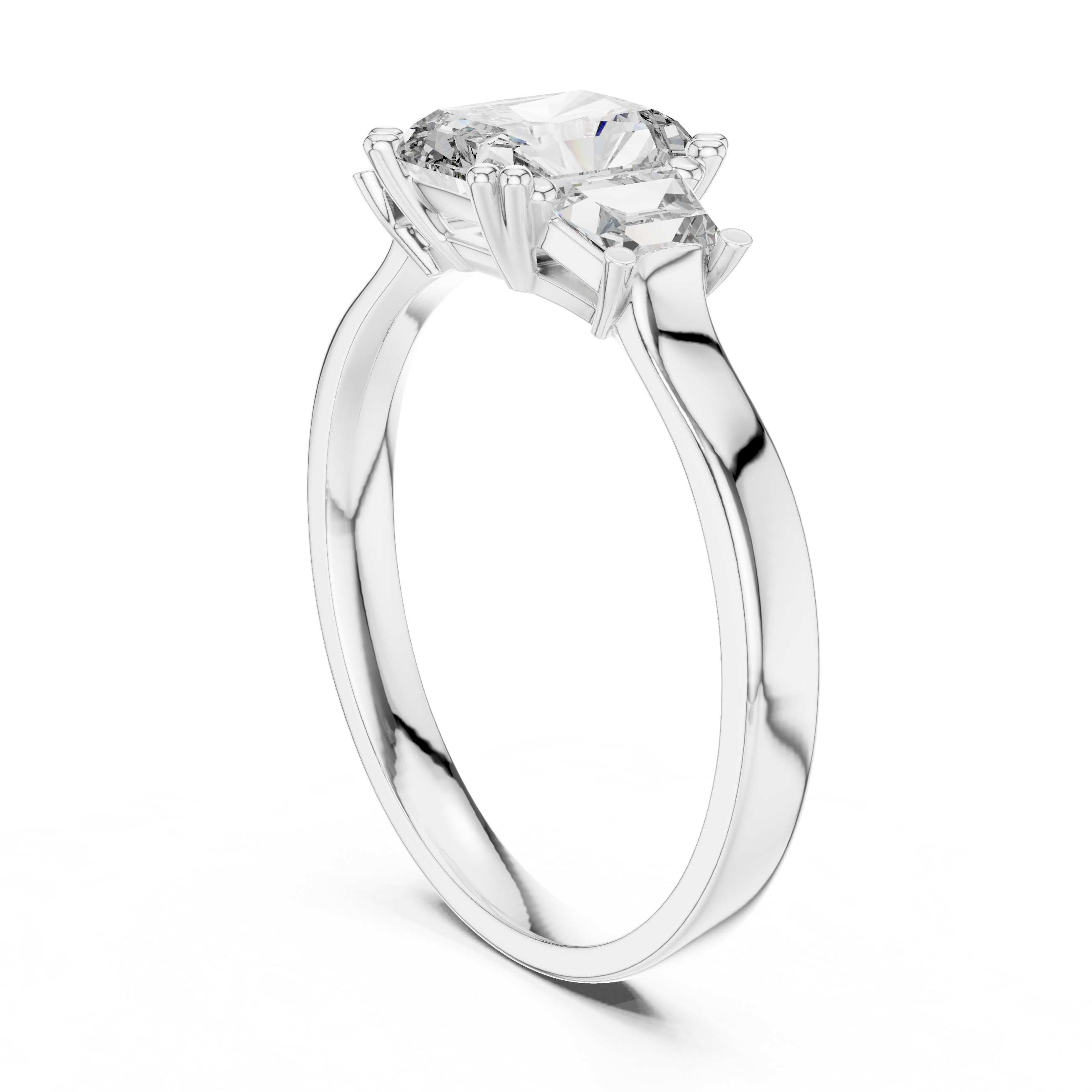 White Gold Radiant Cut Diamond Engagement Ring with Tapered Baguette Sides