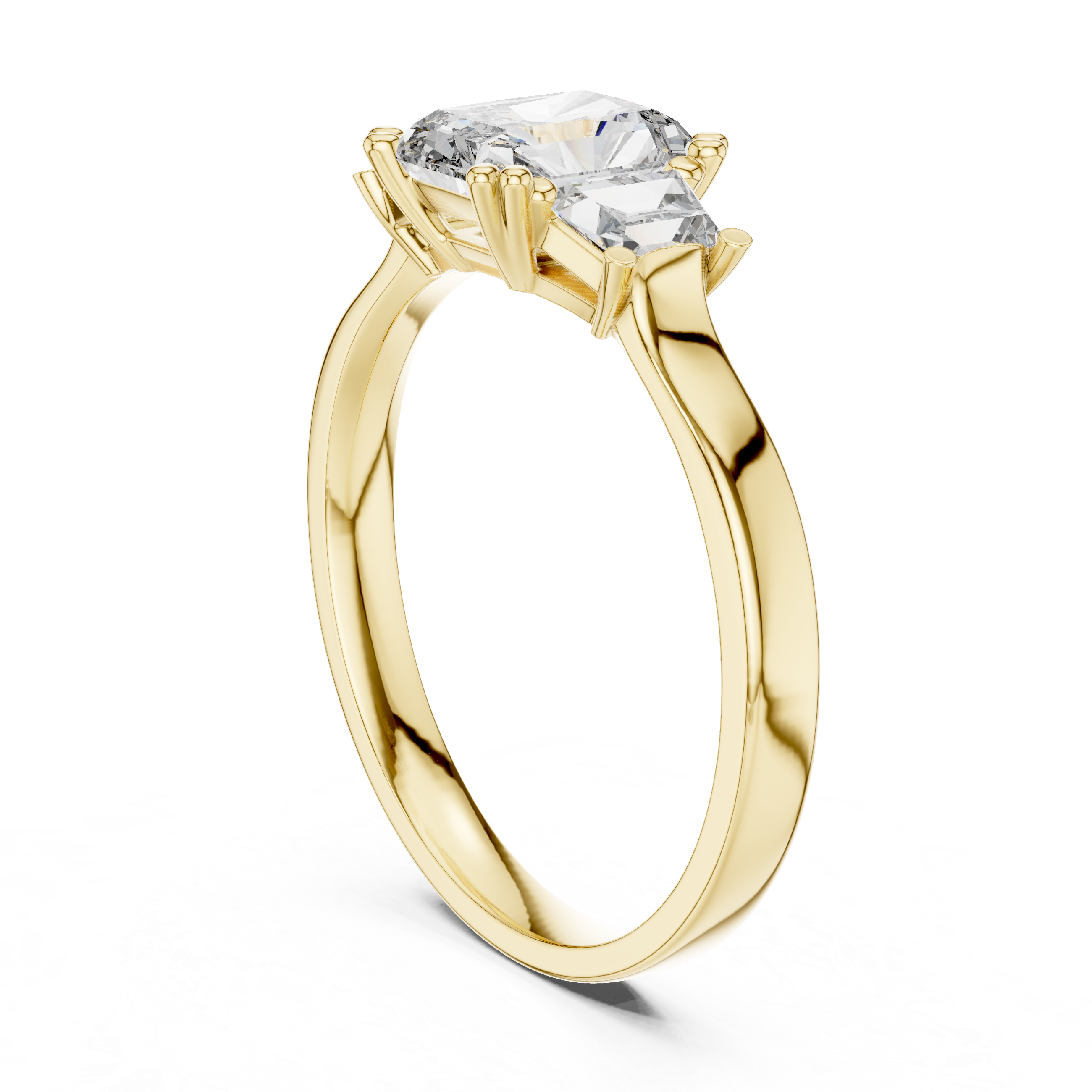 White Gold Radiant Cut Diamond Engagement Ring with Tapered Baguette Sides