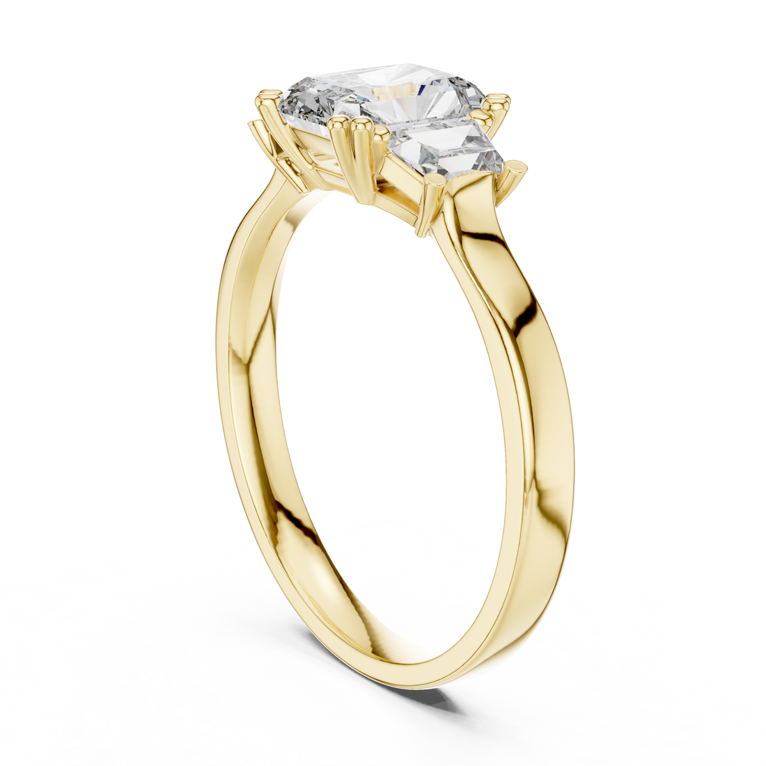 White Gold Radiant Cut Diamond Engagement Ring with Tapered Baguette Sides
