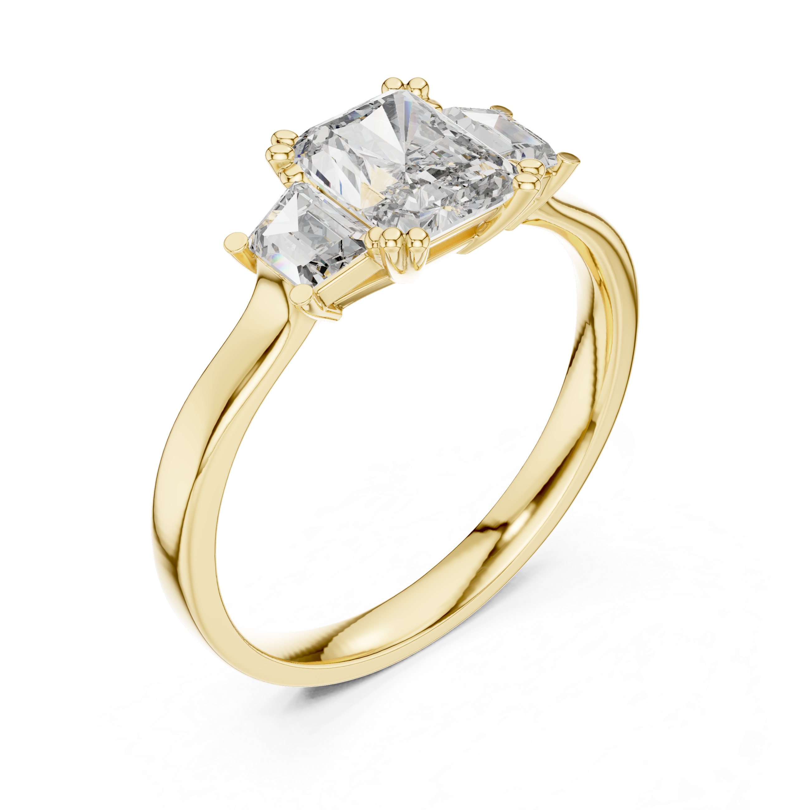 White Gold Radiant Cut Diamond Engagement Ring with Tapered Baguette Sides