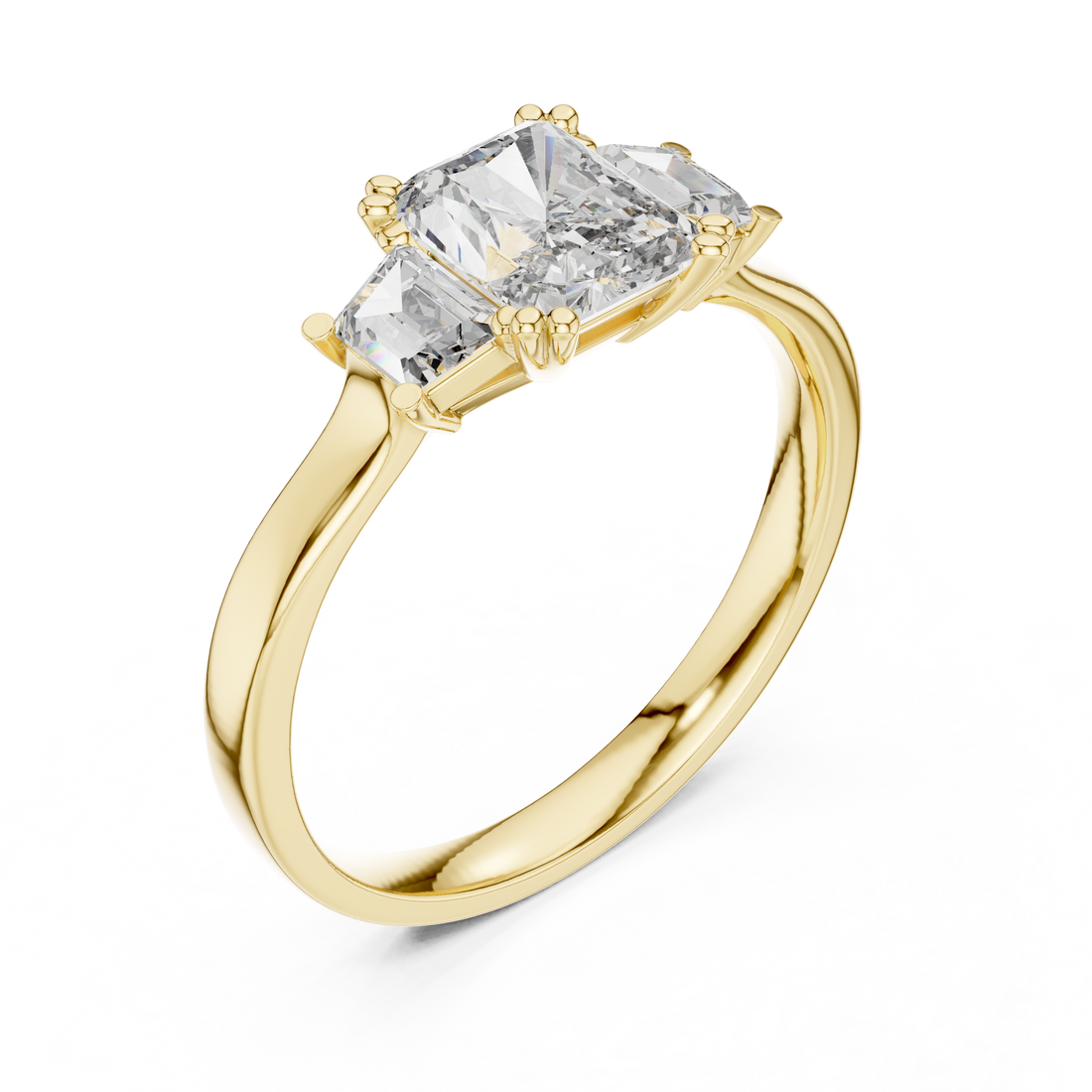 White Gold Radiant Cut Diamond Engagement Ring with Tapered Baguette Sides