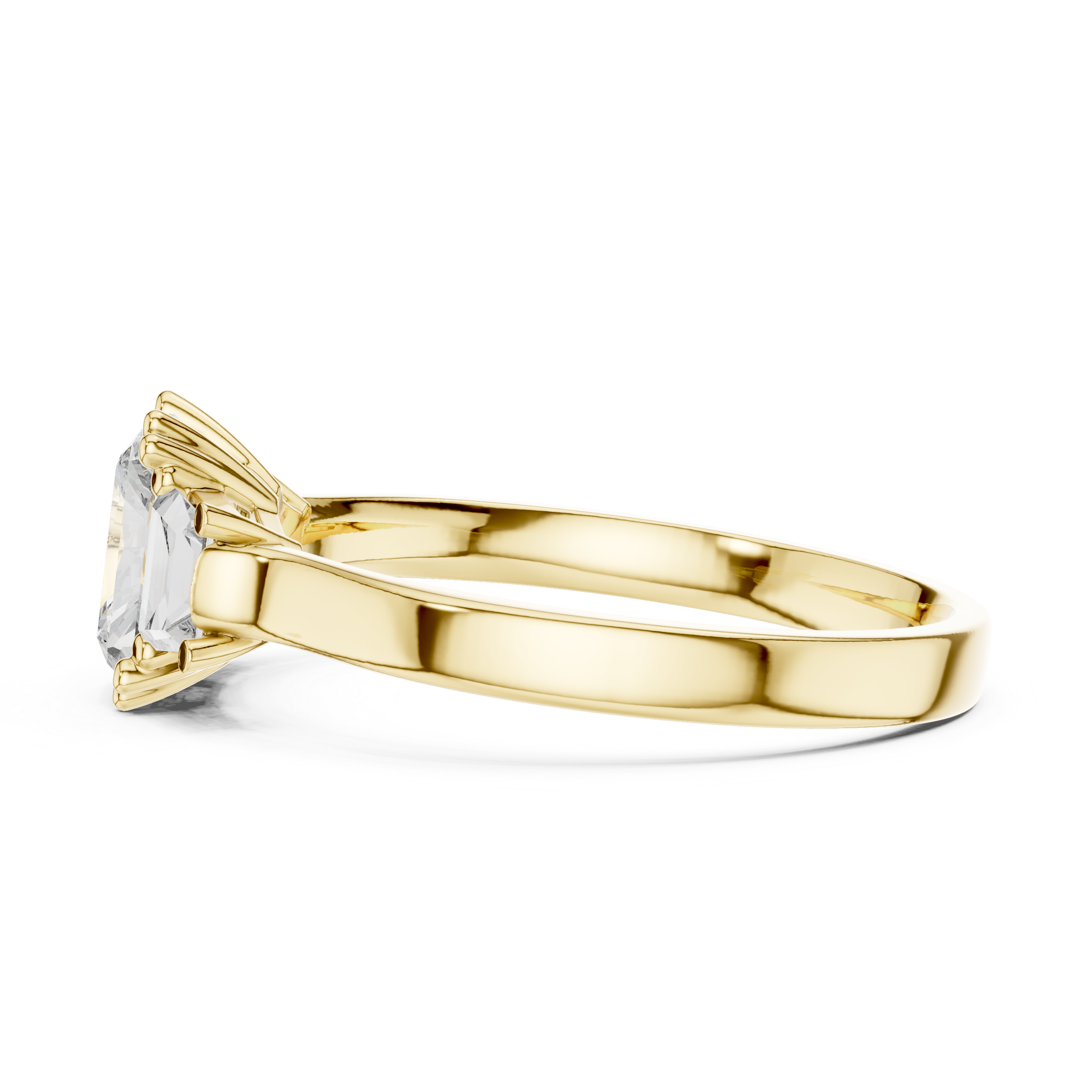 White Gold Radiant Cut Diamond Engagement Ring with Tapered Baguette Sides