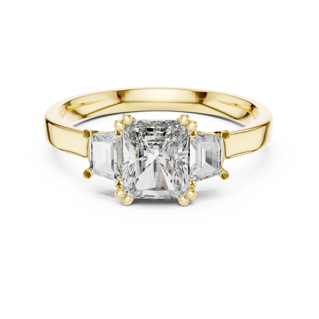 White Gold Radiant Cut Diamond Engagement Ring with Tapered Baguette Sides