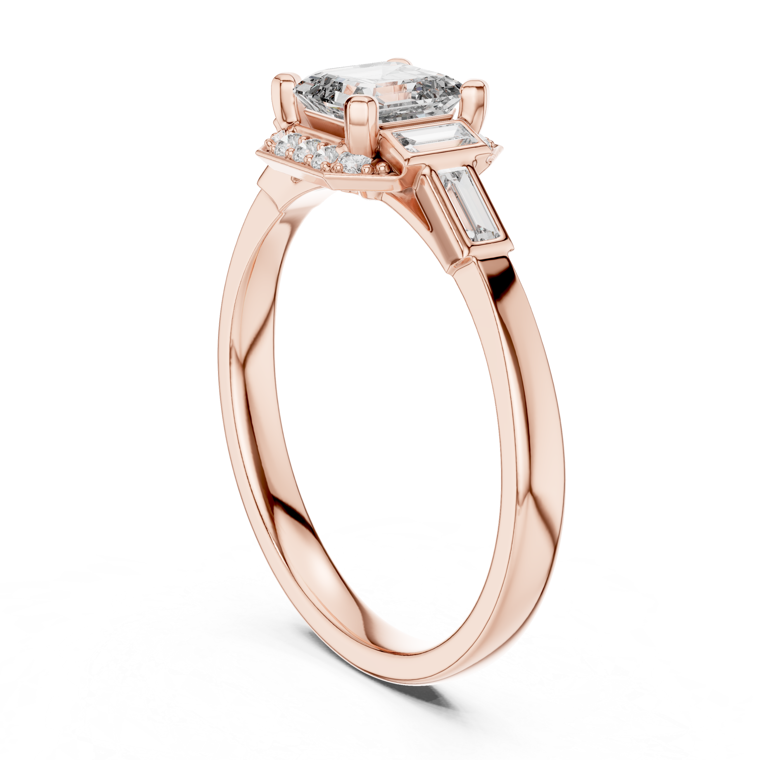 Vintage Style Asscher Cut Diamond Ring with Side Accents