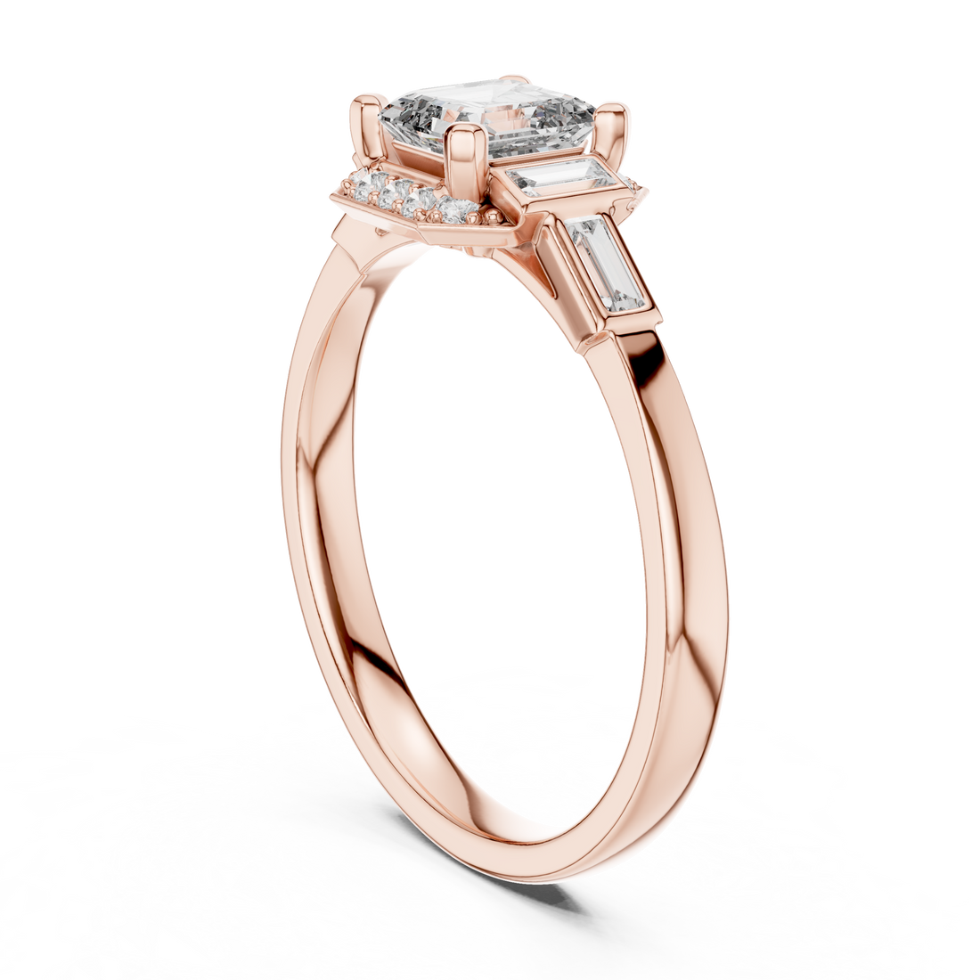 Vintage Style Asscher Cut Diamond Ring with Side Accents