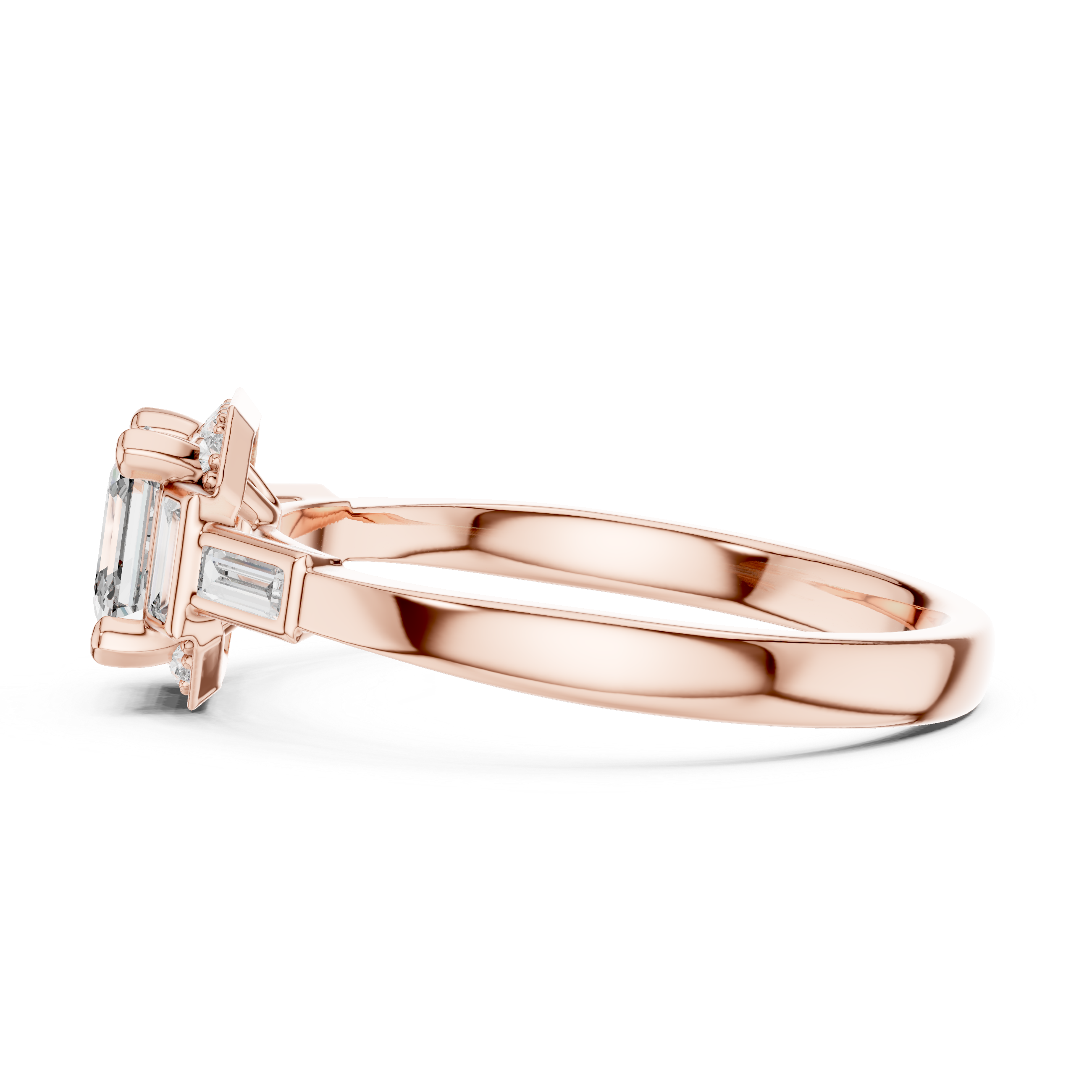 Vintage Style Asscher Cut Diamond Ring with Side Accents