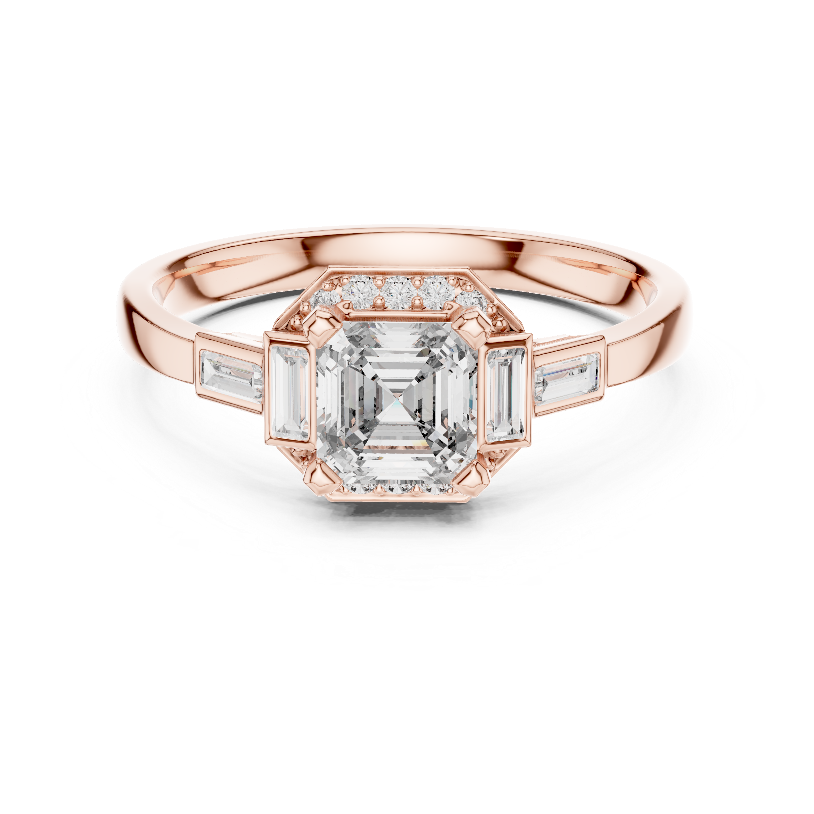 Vintage Style Asscher Cut Diamond Ring with Side Accents