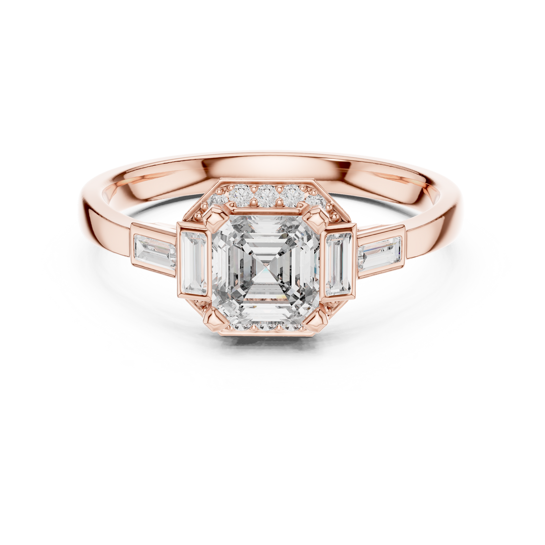 Vintage Style Asscher Cut Diamond Ring with Side Accents