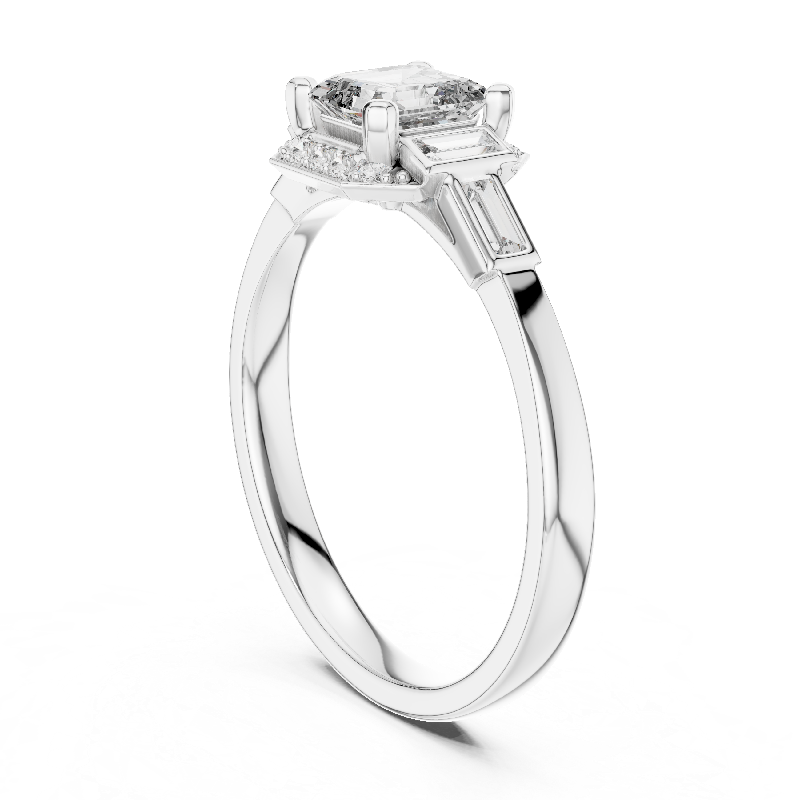 Vintage Style Asscher Cut Diamond Ring with Side Accents