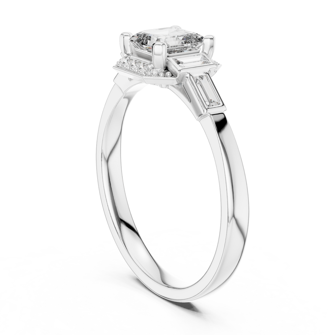 Vintage Style Asscher Cut Diamond Ring with Side Accents
