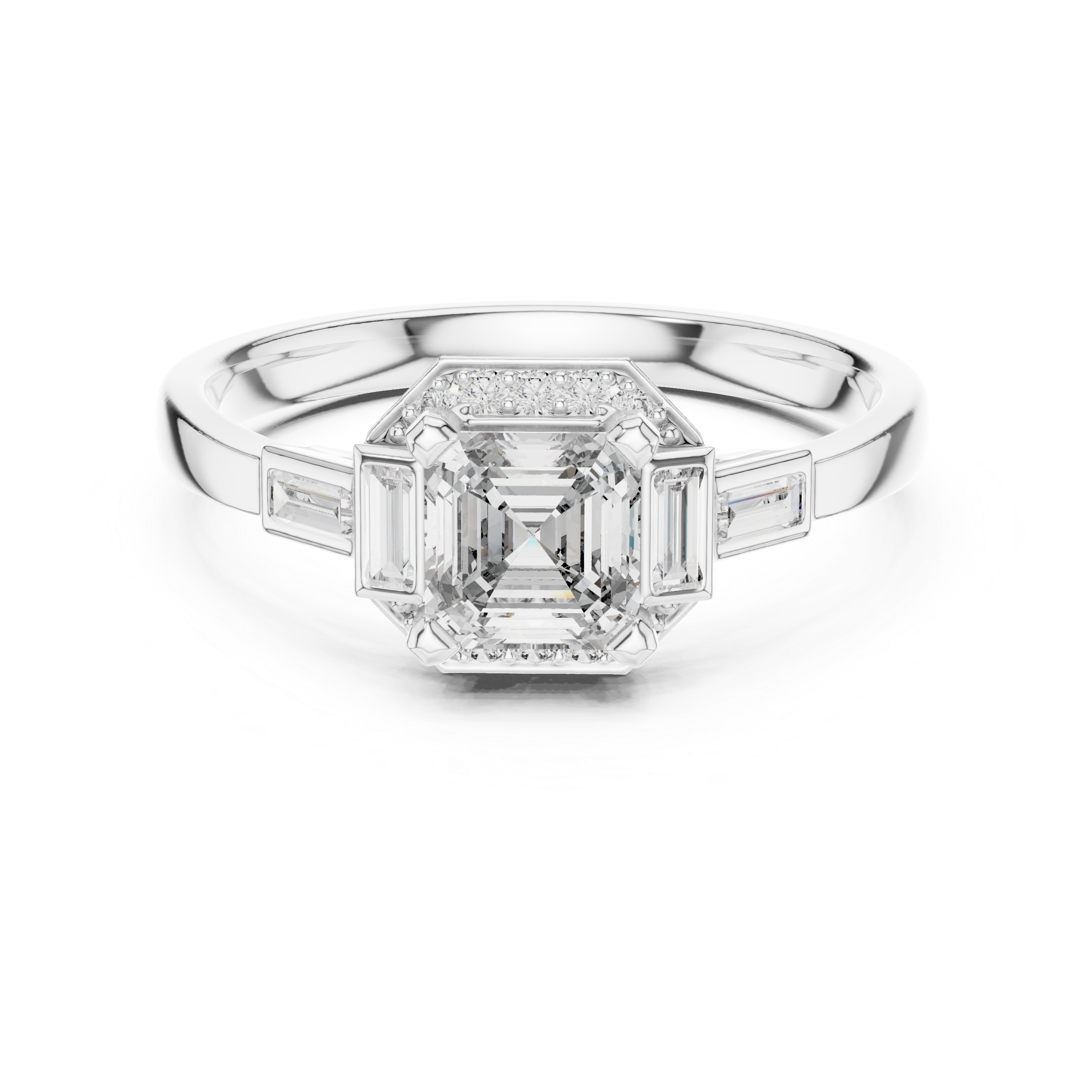 Vintage Style Asscher Cut Diamond Ring with Side Accents