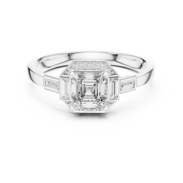 Vintage Style Asscher Cut Diamond Ring with Side Accents