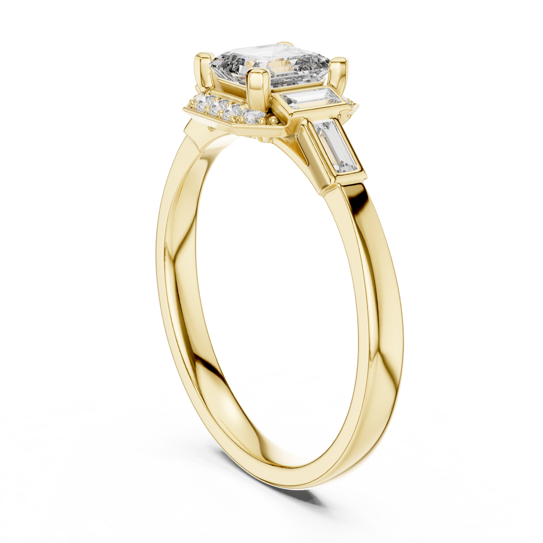 Vintage Style Asscher Cut Diamond Ring with Side Accents