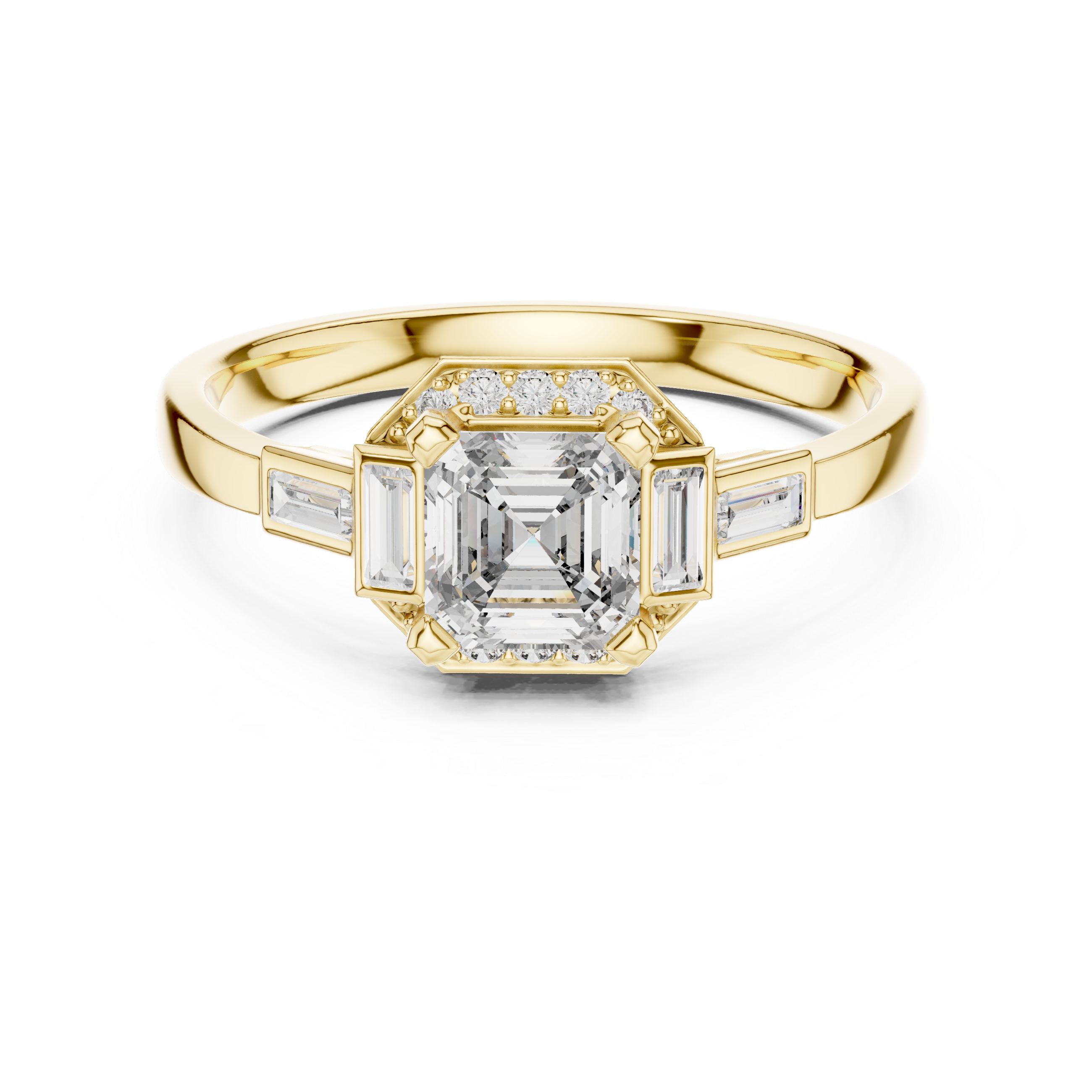Vintage Style Asscher Cut Diamond Ring with Side Accents