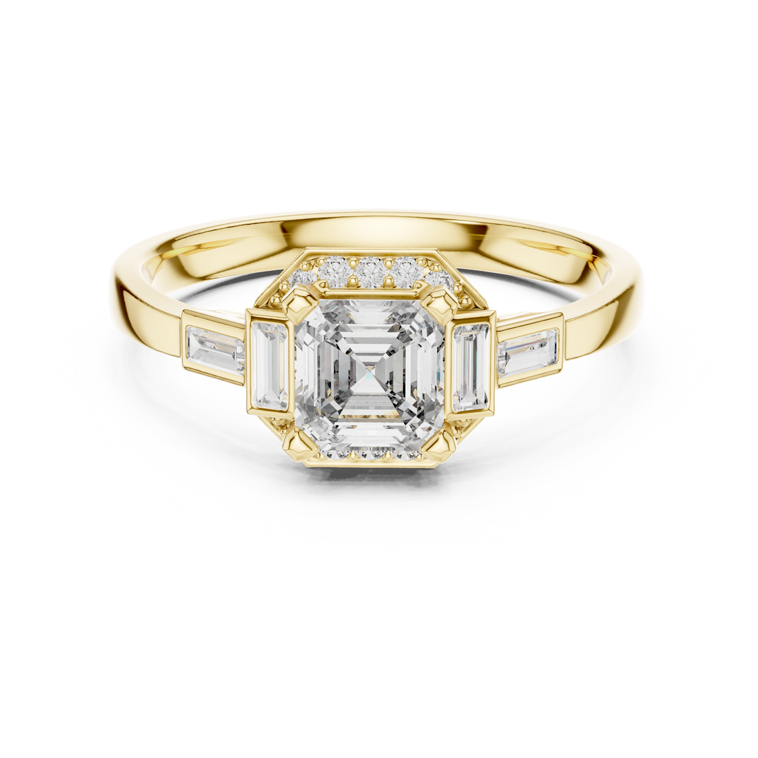 Vintage Style Asscher Cut Diamond Ring with Side Accents