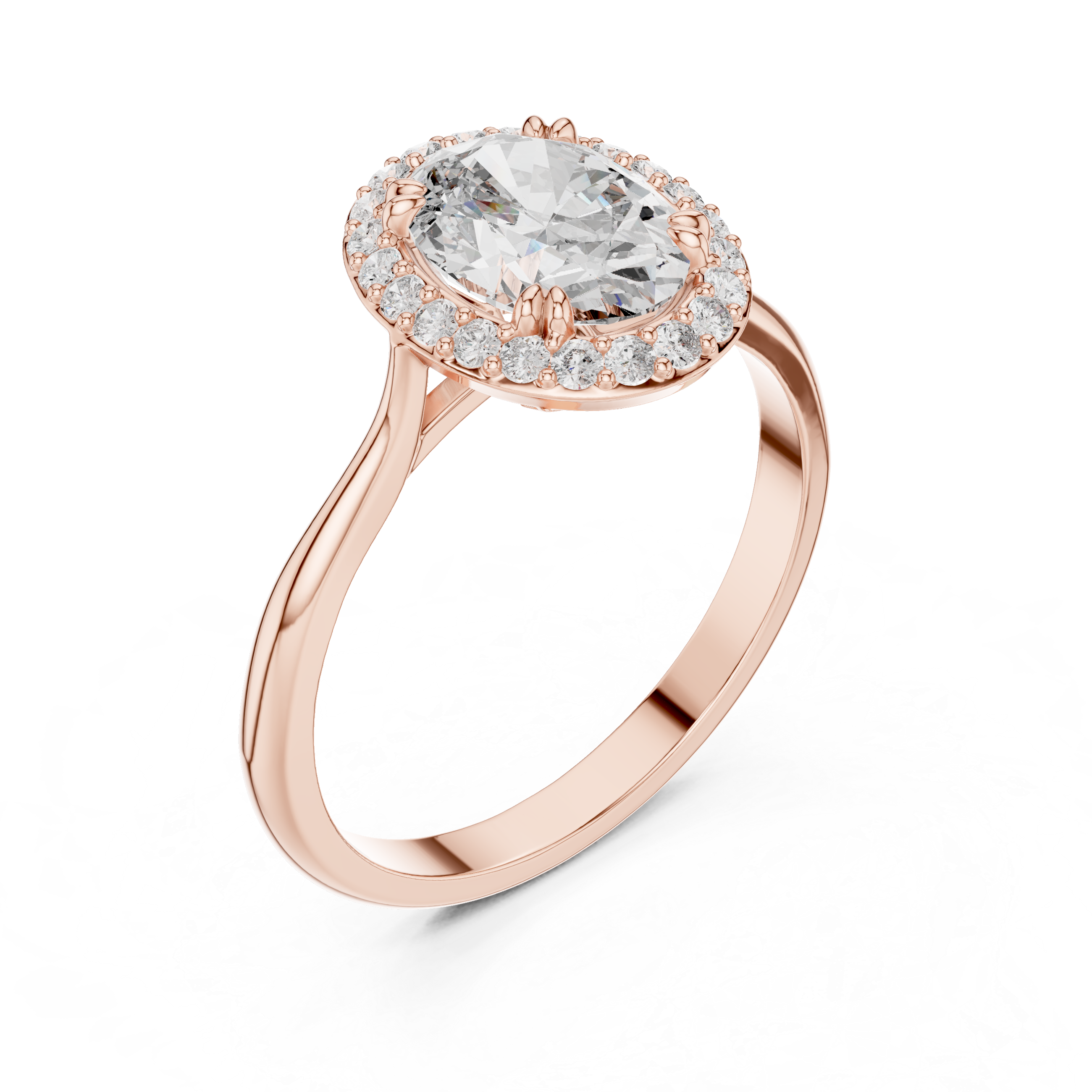Timeless Oval Diamond Halo Engagement Ring with Double Prong Setting
