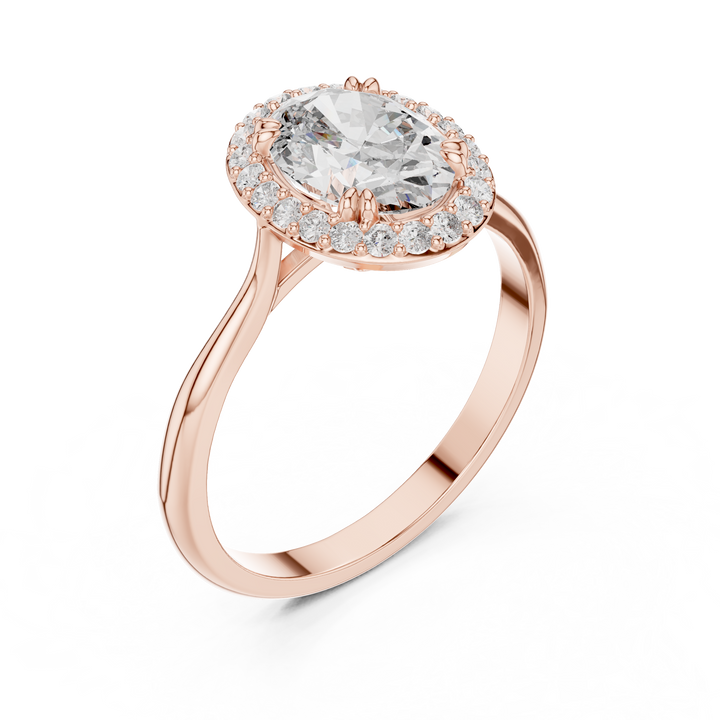 Timeless Oval Diamond Halo Engagement Ring with Double Prong Setting