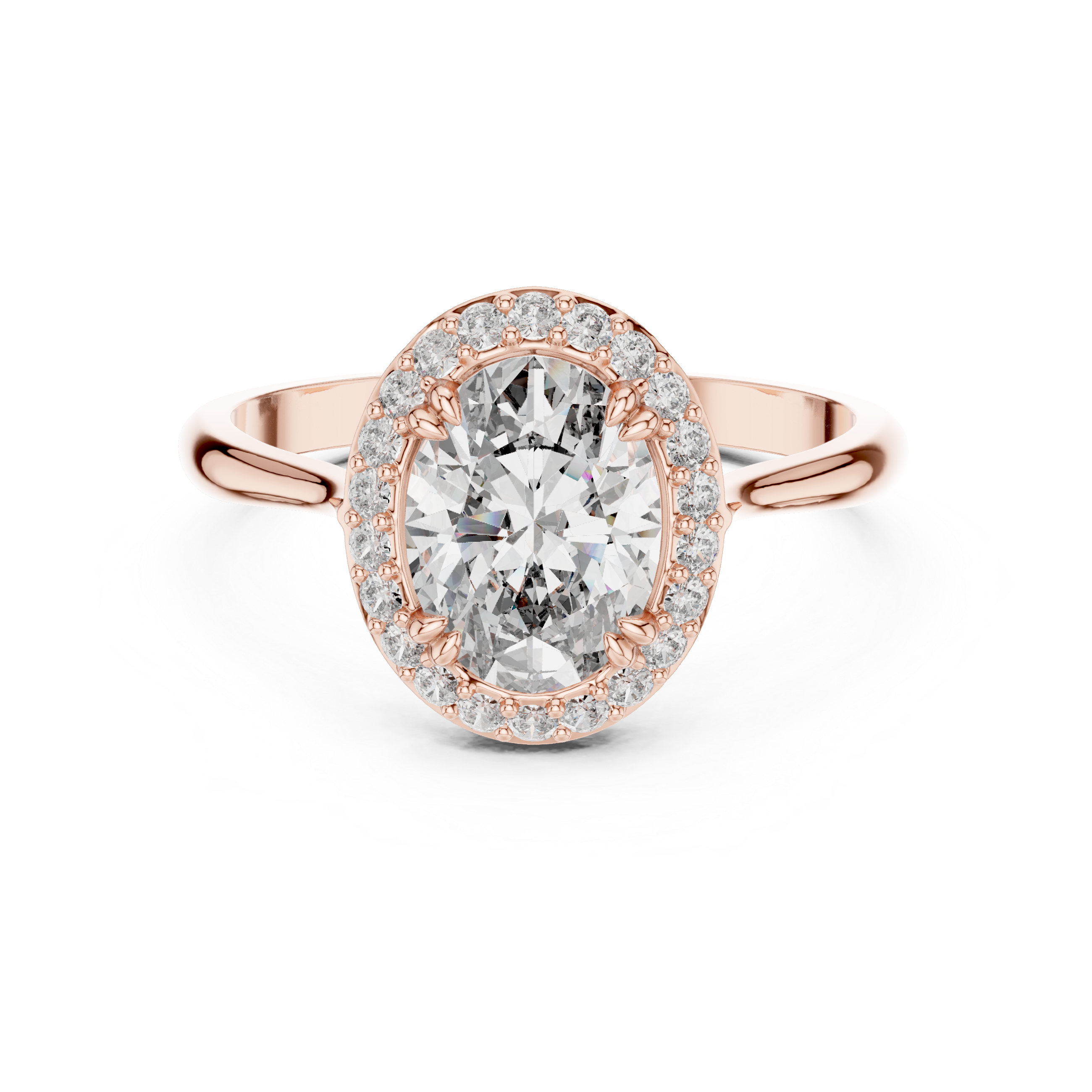 Timeless Oval Diamond Halo Engagement Ring with Double Prong Setting