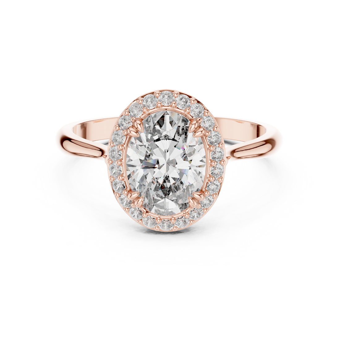 Timeless Oval Diamond Halo Engagement Ring with Double Prong Setting