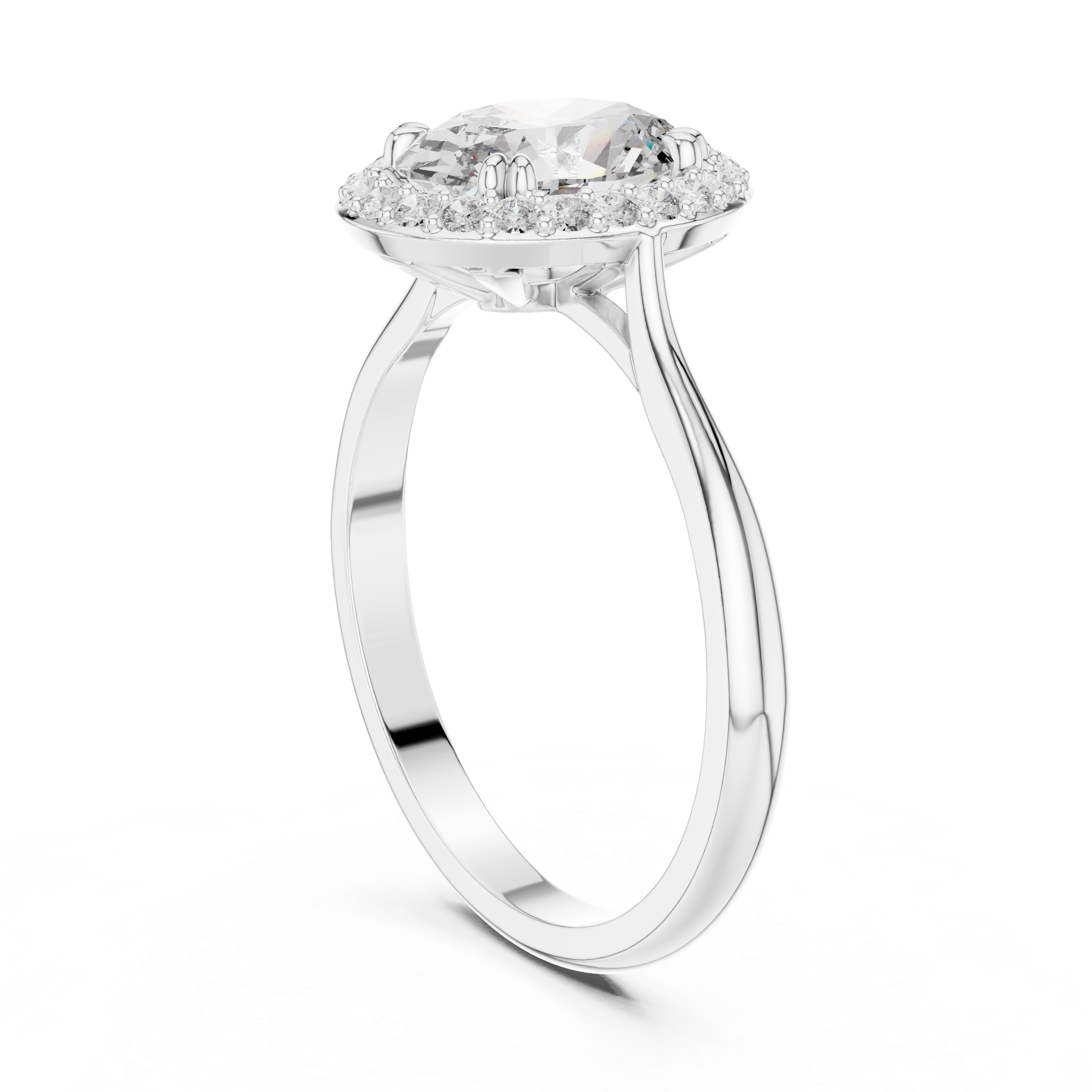 Timeless Oval Diamond Halo Engagement Ring with Double Prong Setting