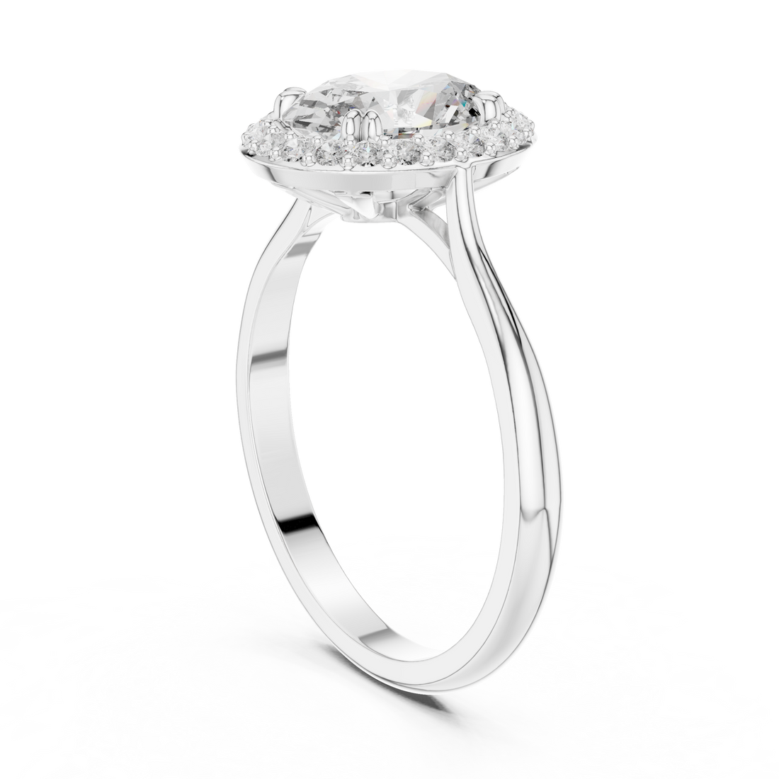 Timeless Oval Diamond Halo Engagement Ring with Double Prong Setting