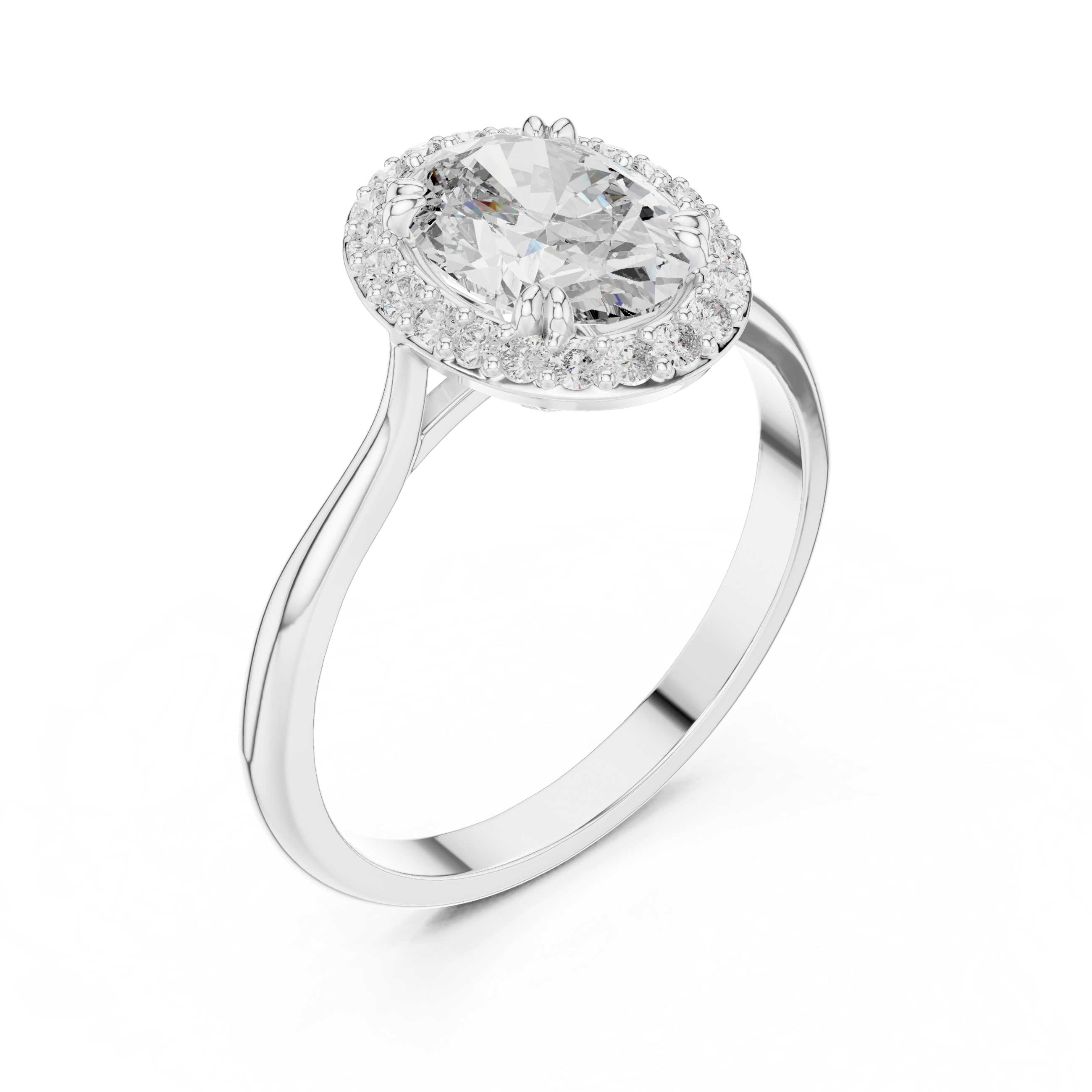 Timeless Oval Diamond Halo Engagement Ring with Double Prong Setting