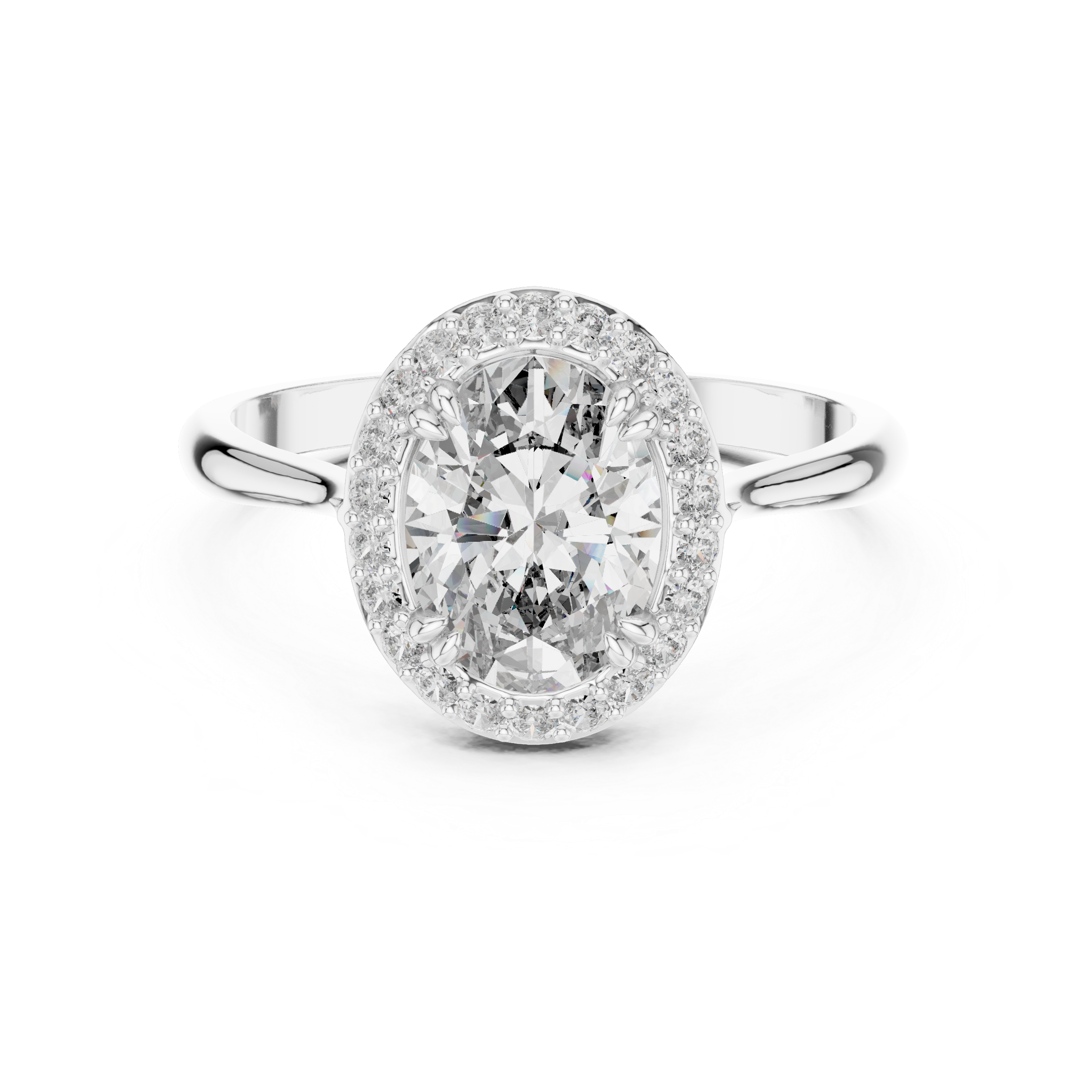 Timeless Oval Diamond Halo Engagement Ring with Double Prong Setting