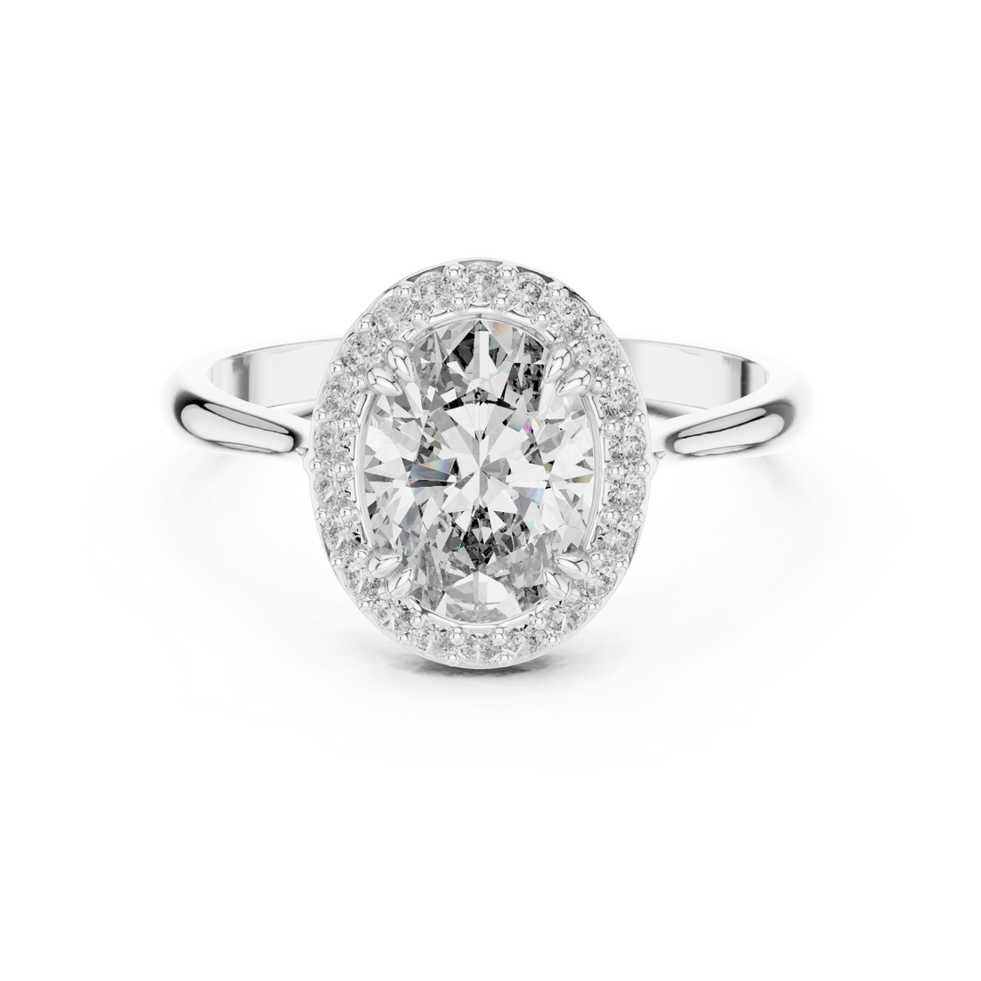 Timeless Oval Diamond Halo Engagement Ring with Double Prong Setting
