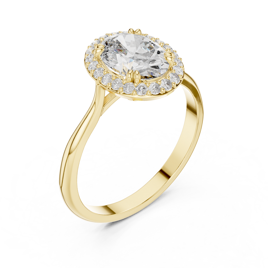 Timeless Oval Diamond Halo Engagement Ring with Double Prong Setting