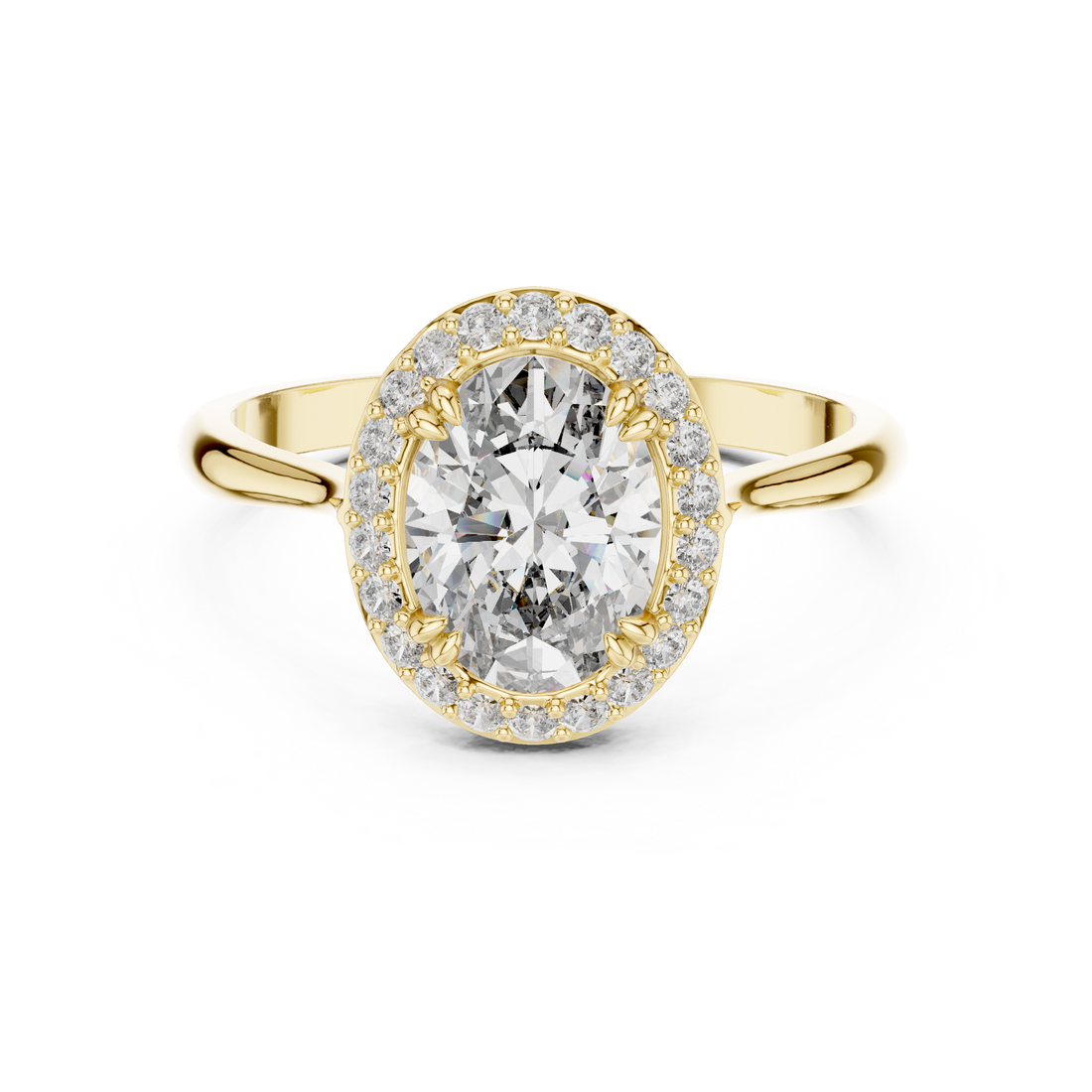 Timeless Oval Diamond Halo Engagement Ring with Double Prong Setting