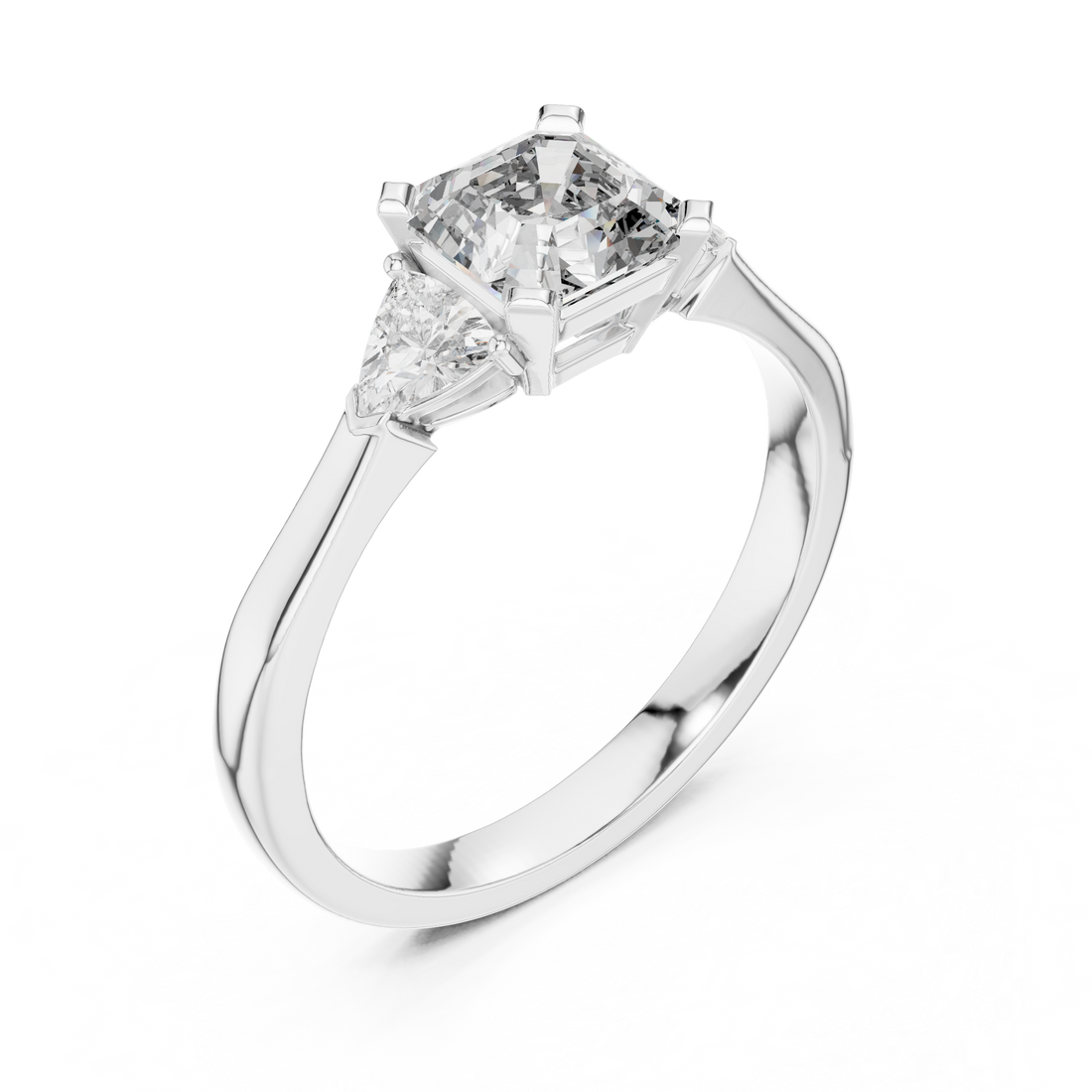 Asscher Cut Diamond Three Stone Ring 14K White Gold 1 Ct Lab Grown Engagement Ring Anniversary Gift