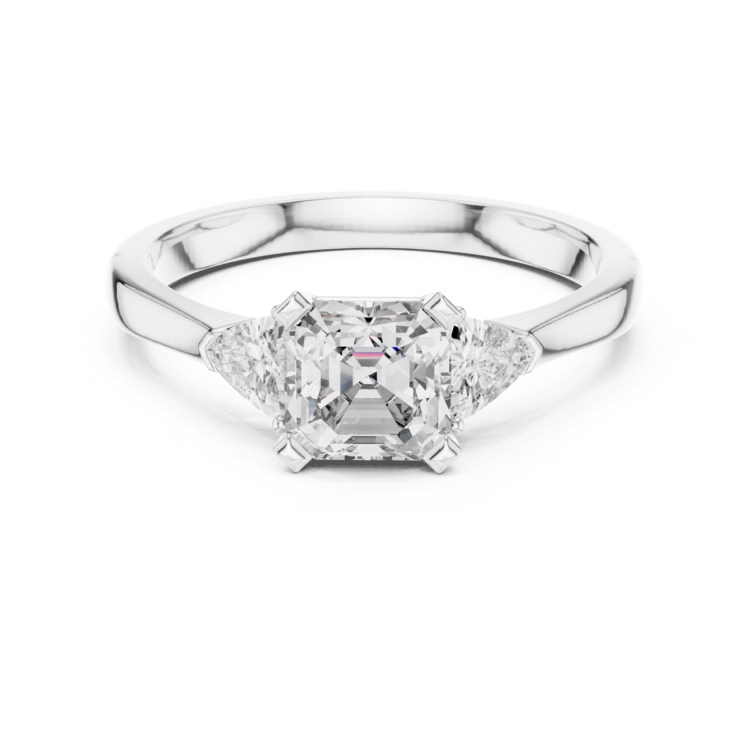 Asscher Cut Diamond Three Stone Ring 14K White Gold 1 Ct Lab Grown Engagement Ring Anniversary Gift