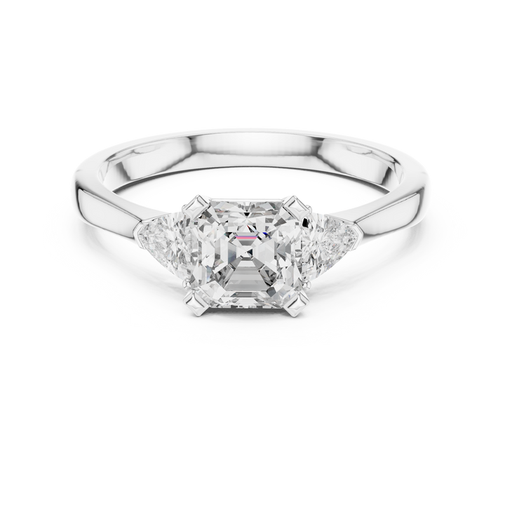 Asscher Cut Diamond Three Stone Ring 14K White Gold 1 Ct Lab Grown Engagement Ring Anniversary Gift