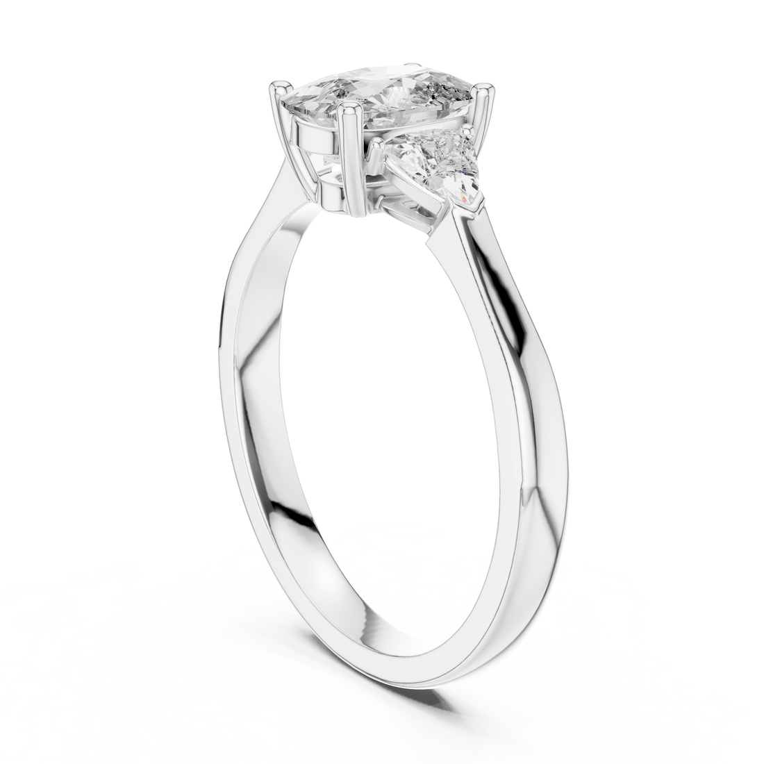 Simple Cushion Cut Diamond Ring with Trapezoid Side Stones