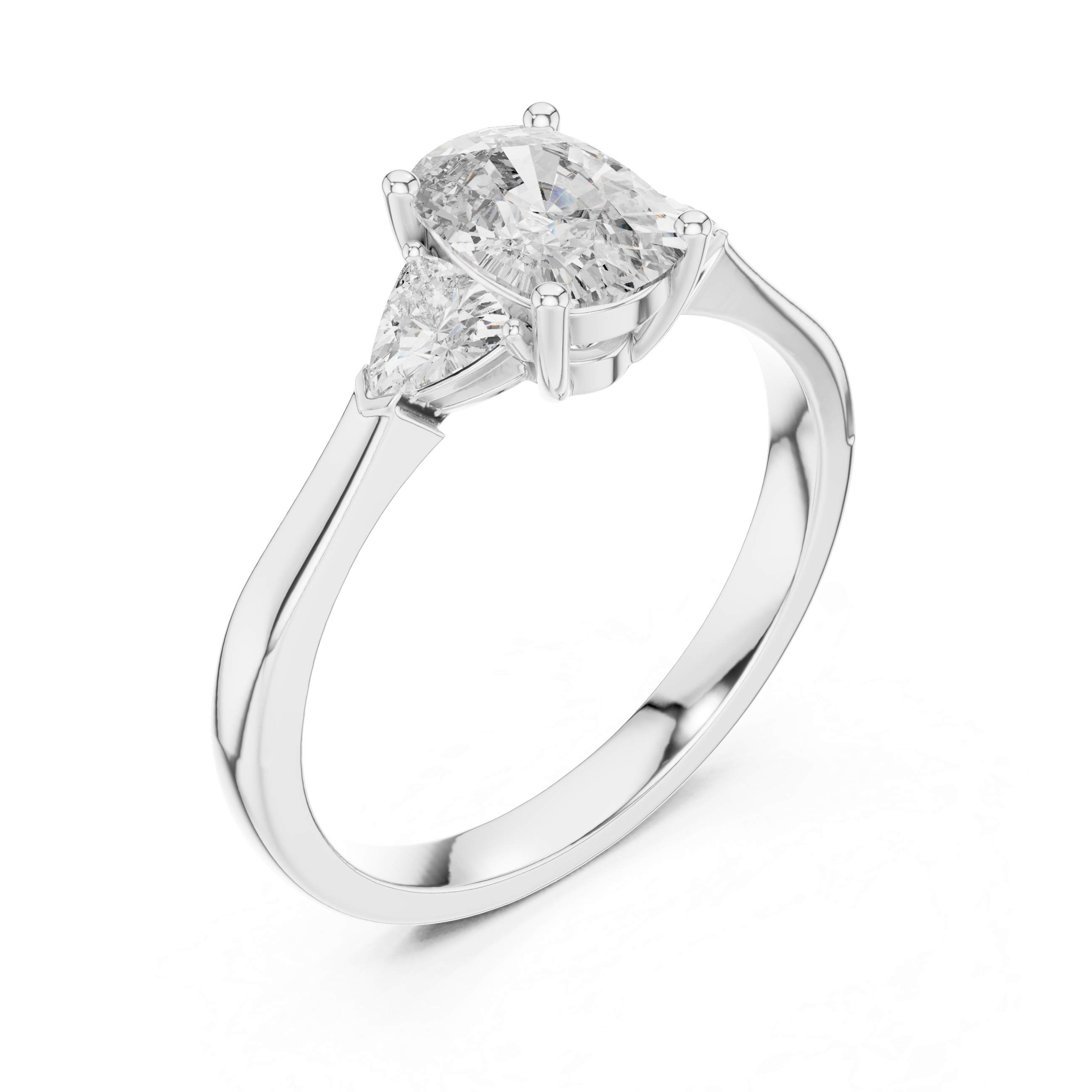 Simple Cushion Cut Diamond Ring with Trapezoid Side Stones