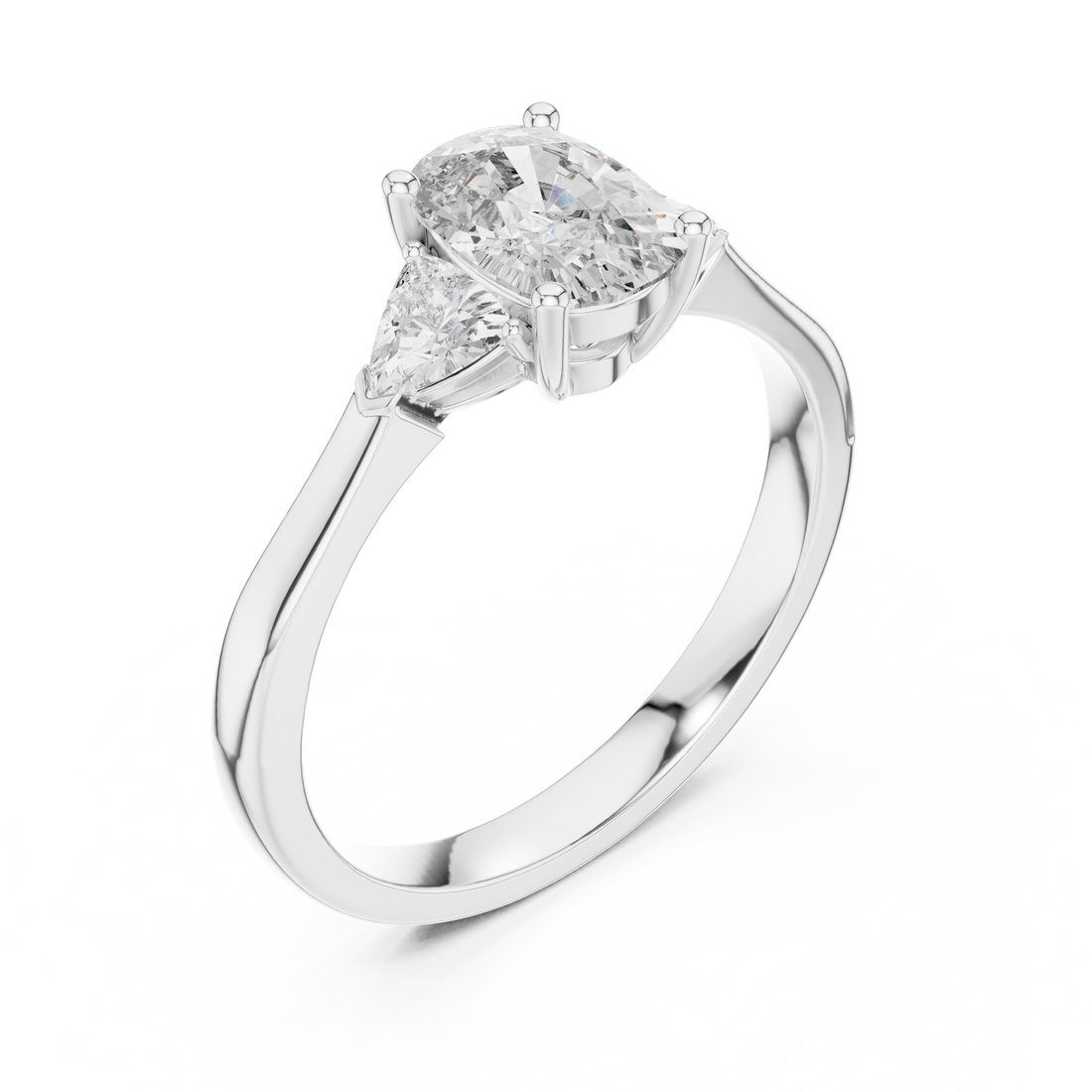 Simple Cushion Cut Diamond Ring with Trapezoid Side Stones