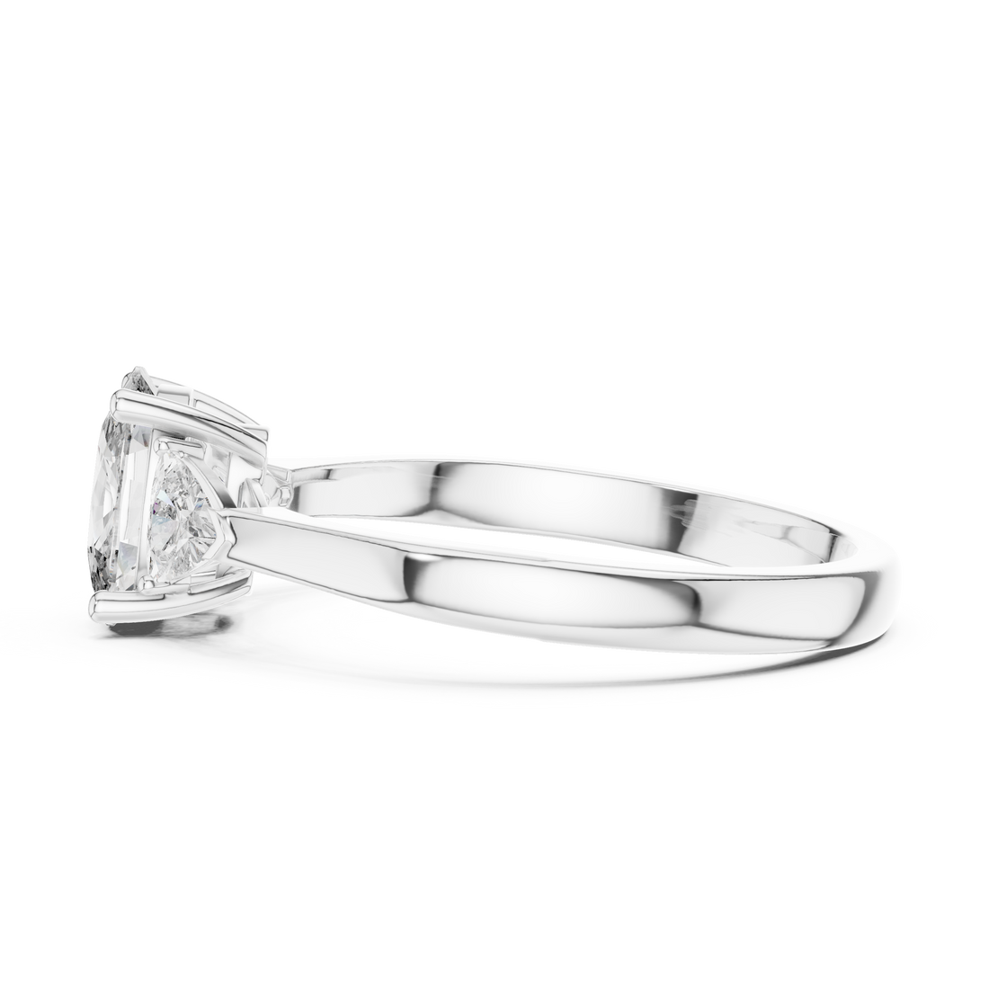 Simple Cushion Cut Diamond Ring with Trapezoid Side Stones
