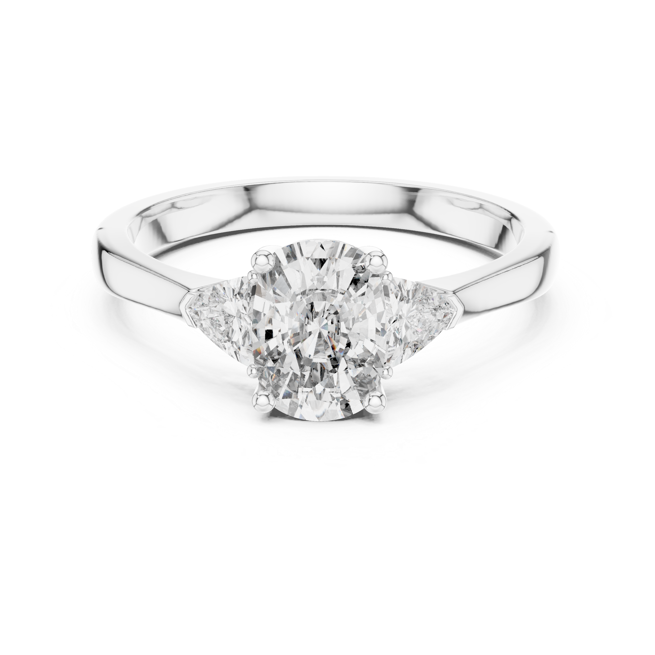Simple Cushion Cut Diamond Ring with Trapezoid Side Stones