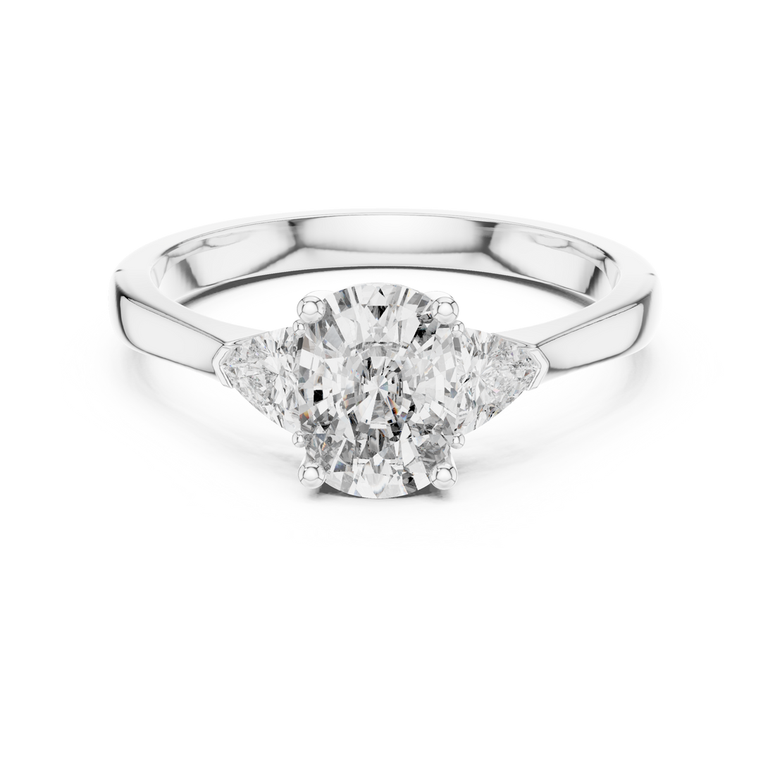 Simple Cushion Cut Diamond Ring with Trapezoid Side Stones