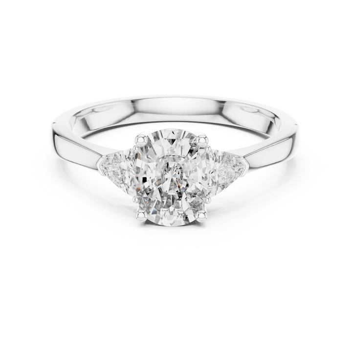 Simple Cushion Cut Diamond Ring with Trapezoid Side Stones