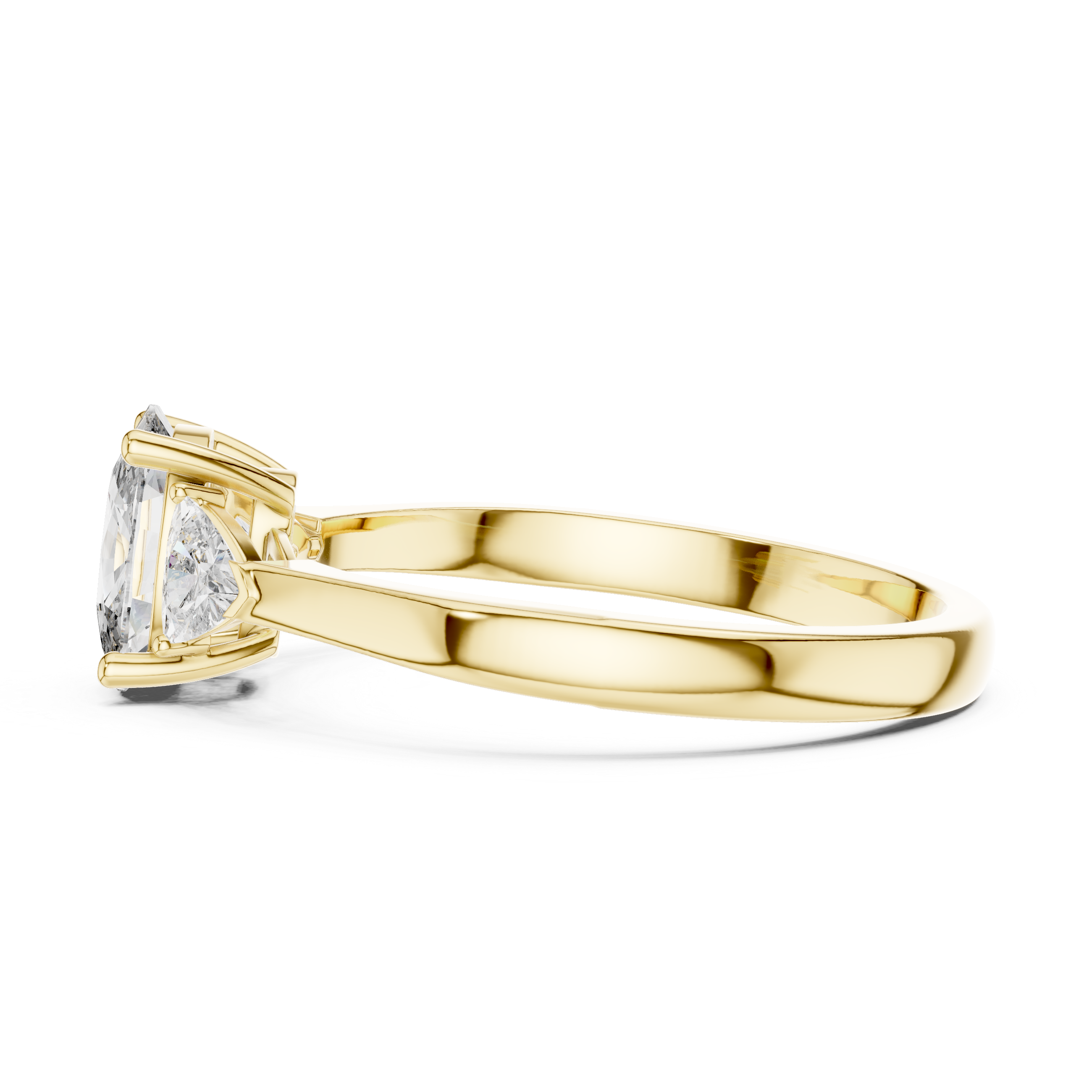 Simple Cushion Cut Diamond Ring with Trapezoid Side Stones