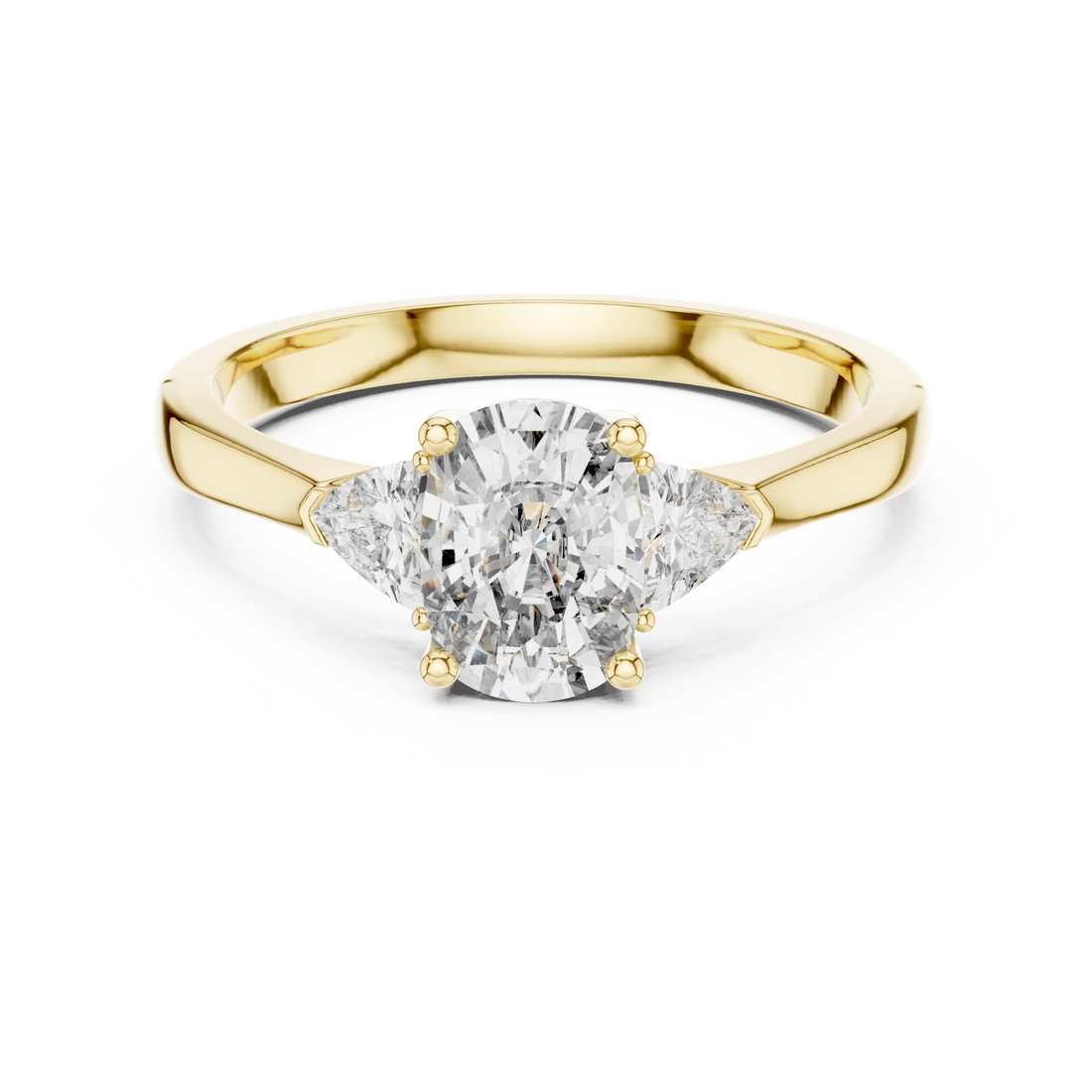 Simple Cushion Cut Diamond Ring with Trapezoid Side Stones