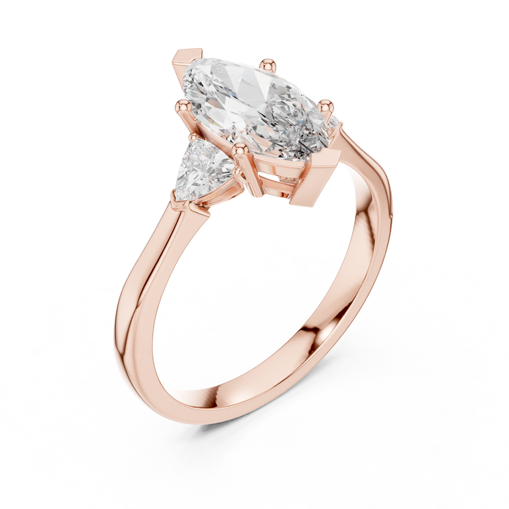 Elegant Marquise Cut Lab Diamond Ring White Gold VS Clarity Three Stone Engagement Ring for Women