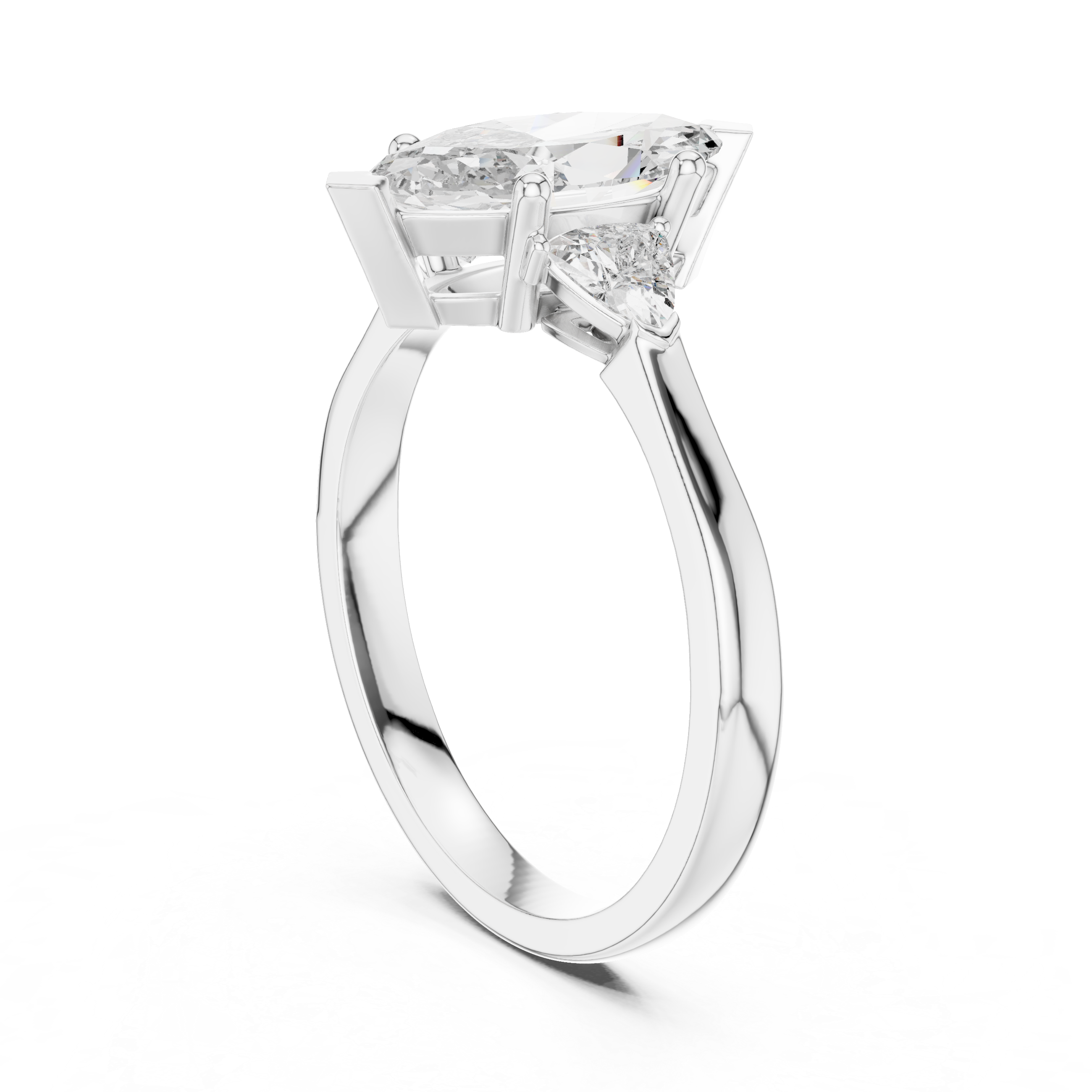 Elegant Marquise Cut Lab Diamond Ring White Gold VS Clarity Three Stone Engagement Ring for Women
