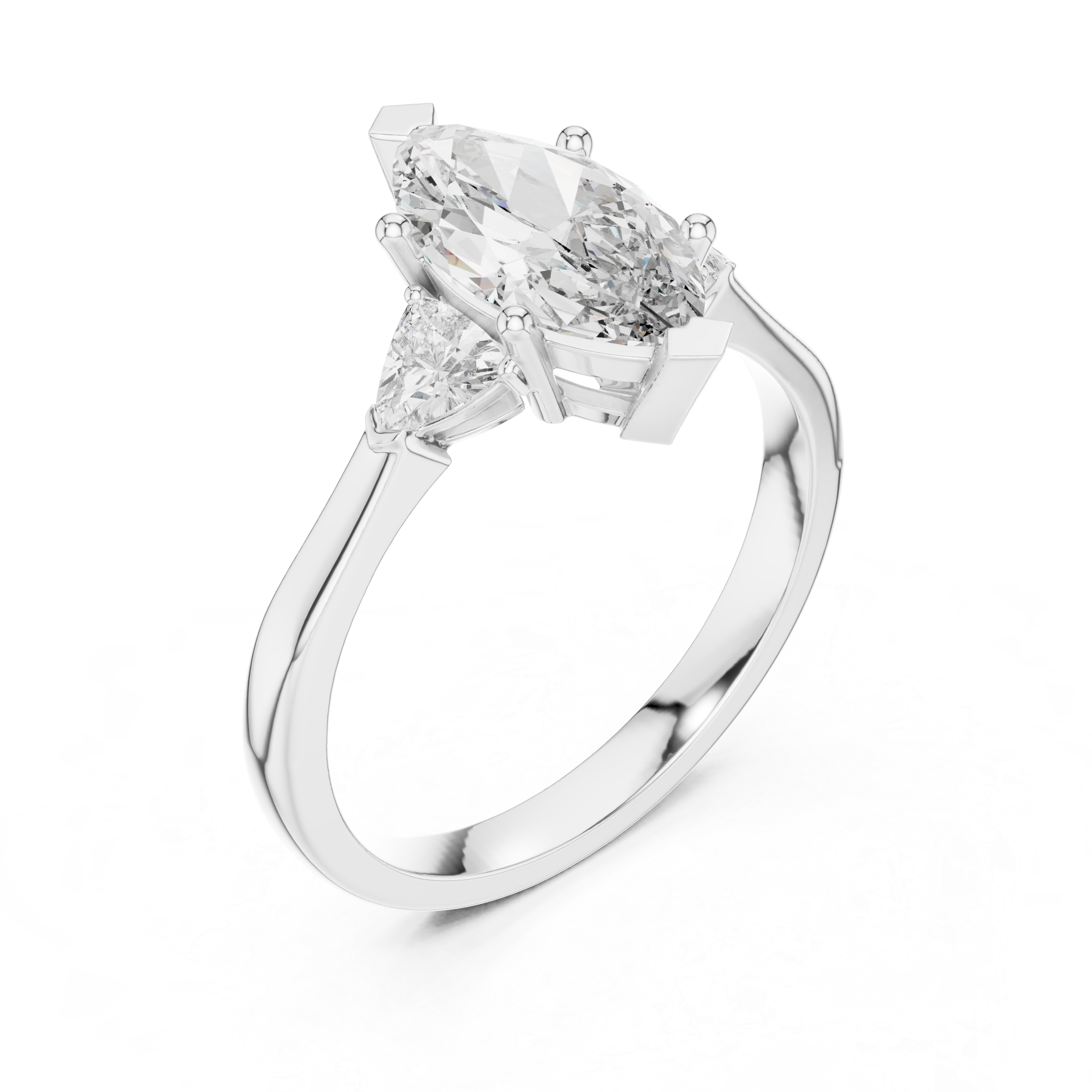 Elegant Marquise Cut Lab Diamond Ring White Gold VS Clarity Three Stone Engagement Ring for Women