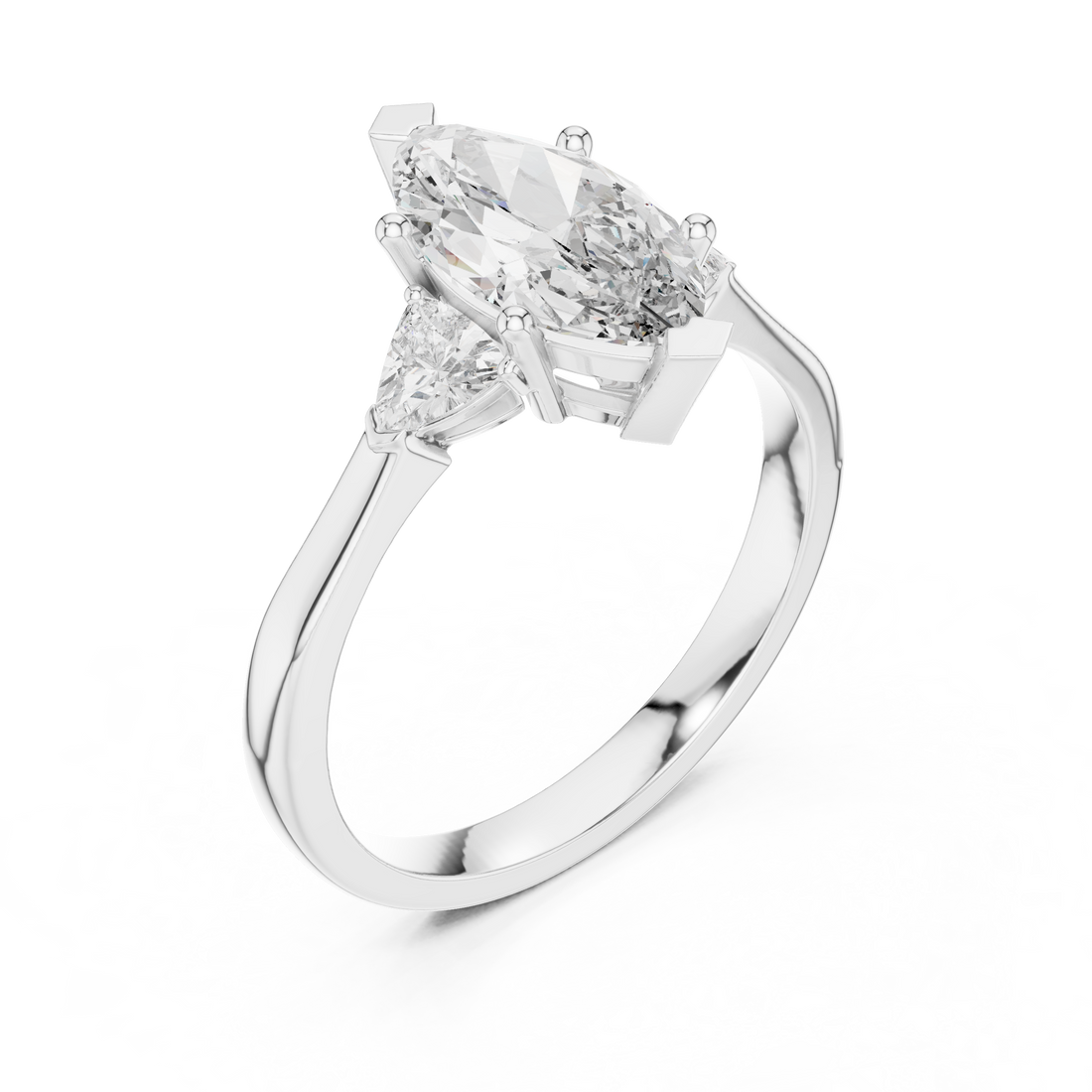 Elegant Marquise Cut Lab Diamond Ring White Gold VS Clarity Three Stone Engagement Ring for Women