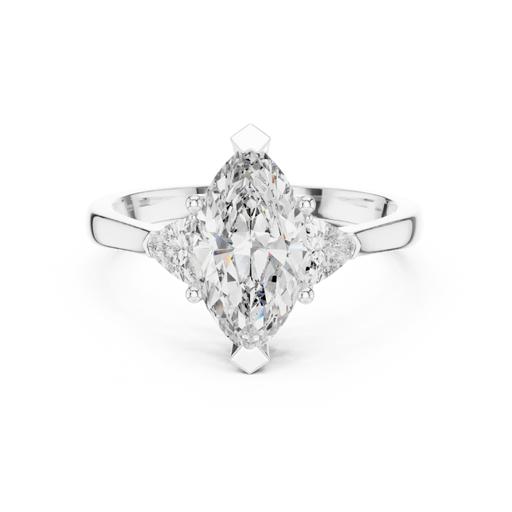 Elegant Marquise Cut Lab Diamond Ring White Gold VS Clarity Three Stone Engagement Ring for Women