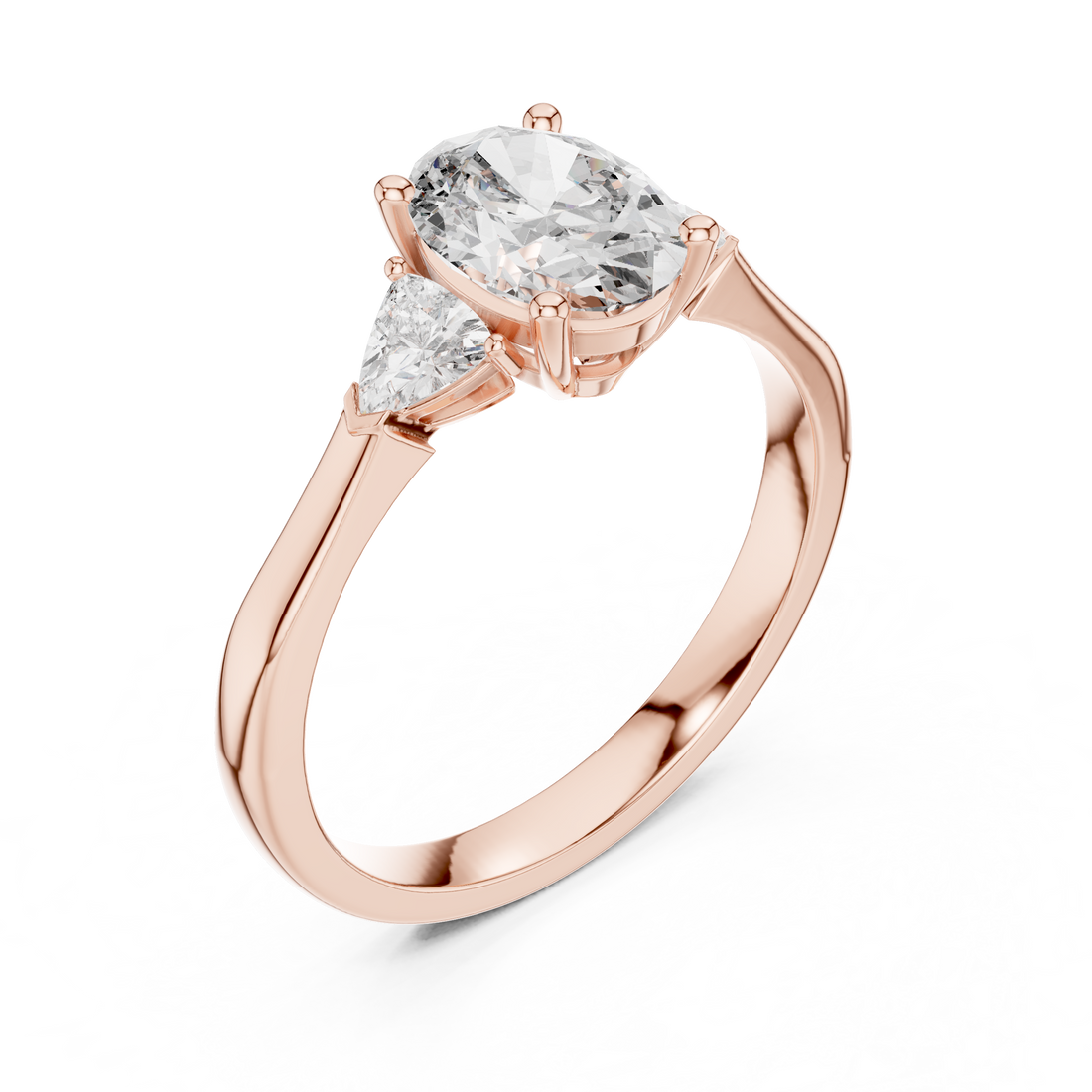 White Gold Oval Cut Diamond Engagement Ring with Tapered Trilliant Stones