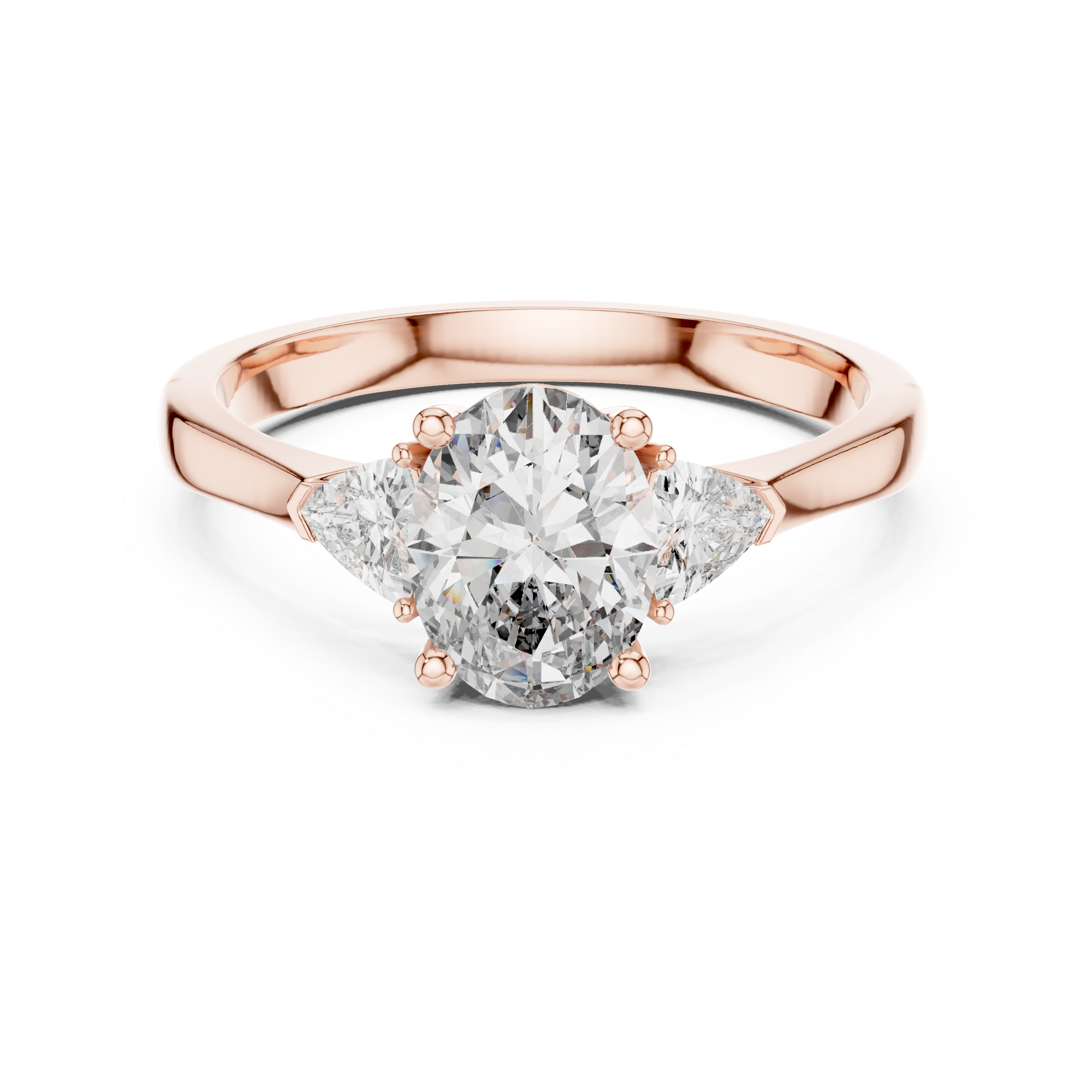 White Gold Oval Cut Diamond Engagement Ring with Tapered Trilliant Stones