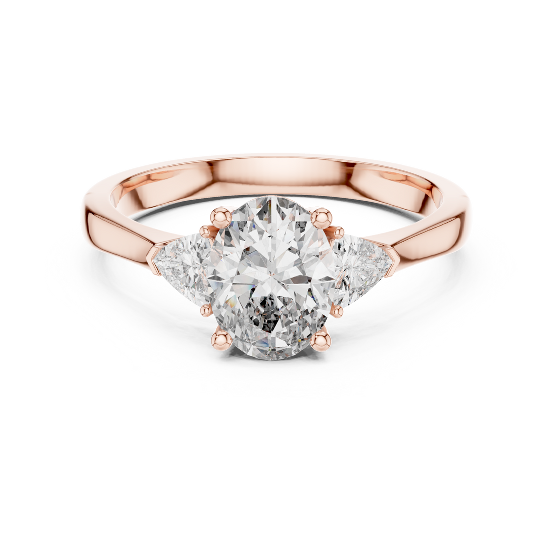 White Gold Oval Cut Diamond Engagement Ring with Tapered Trilliant Stones